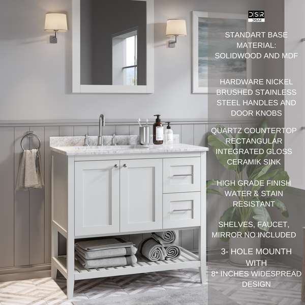 Disar 36 White Bathroom Vanity Cabinet with Modern Squared Legs