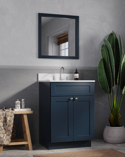 [color:Blue] 24" Quartz Top White Bathroom Vanity Single Sink - Blue finish view