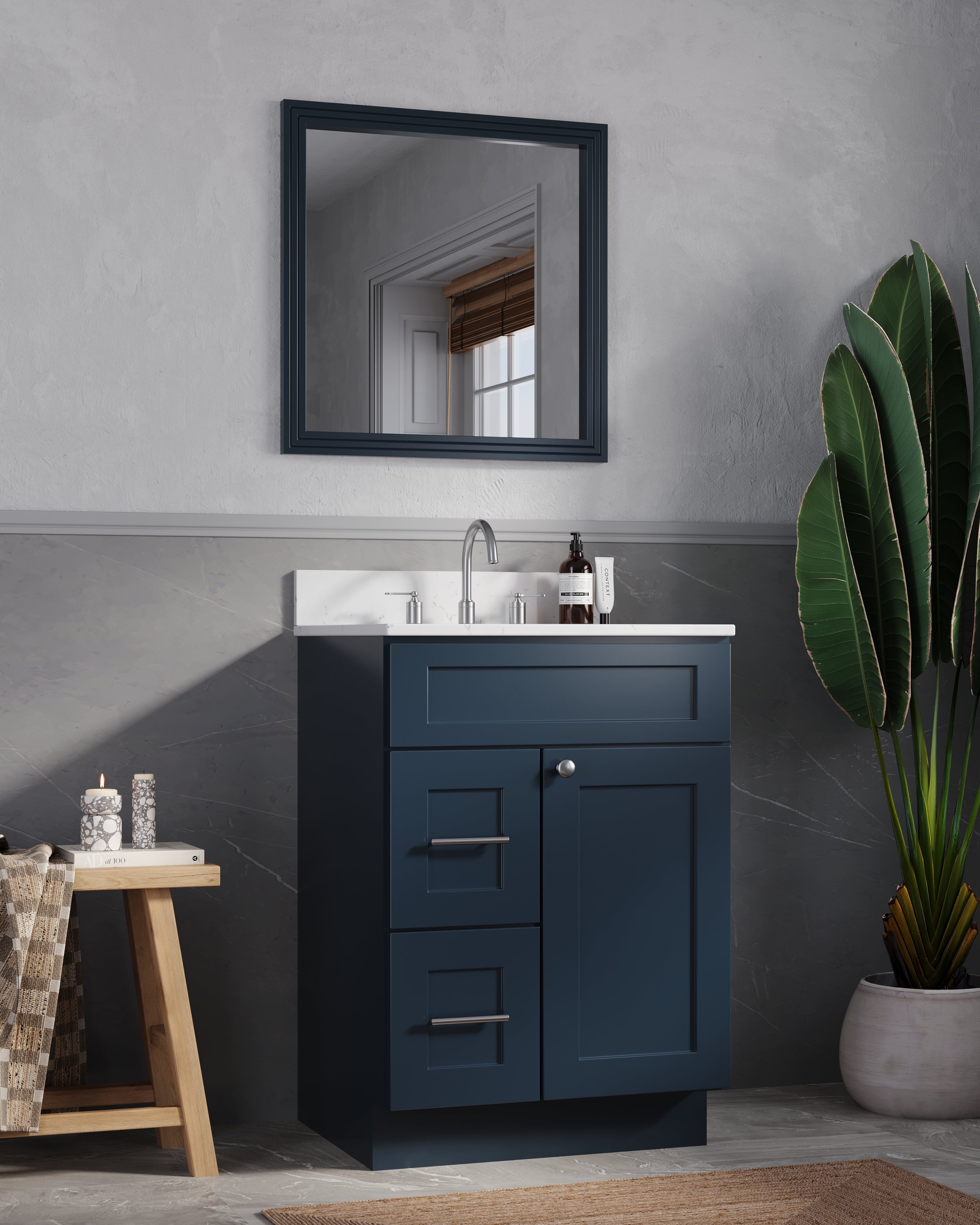 Disar 24" drawer left White Bathroom Vanity Sink with Quartz Top