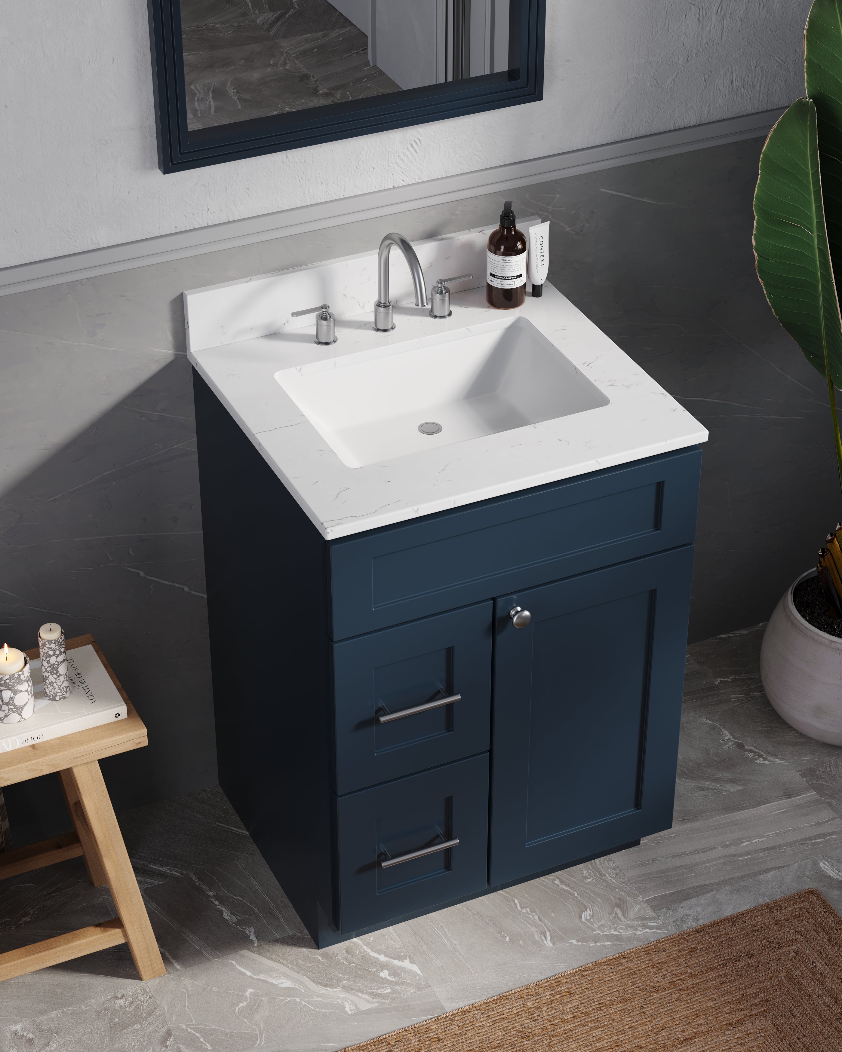 Disar 24" drawer left White Bathroom Vanity Sink with Quartz Top