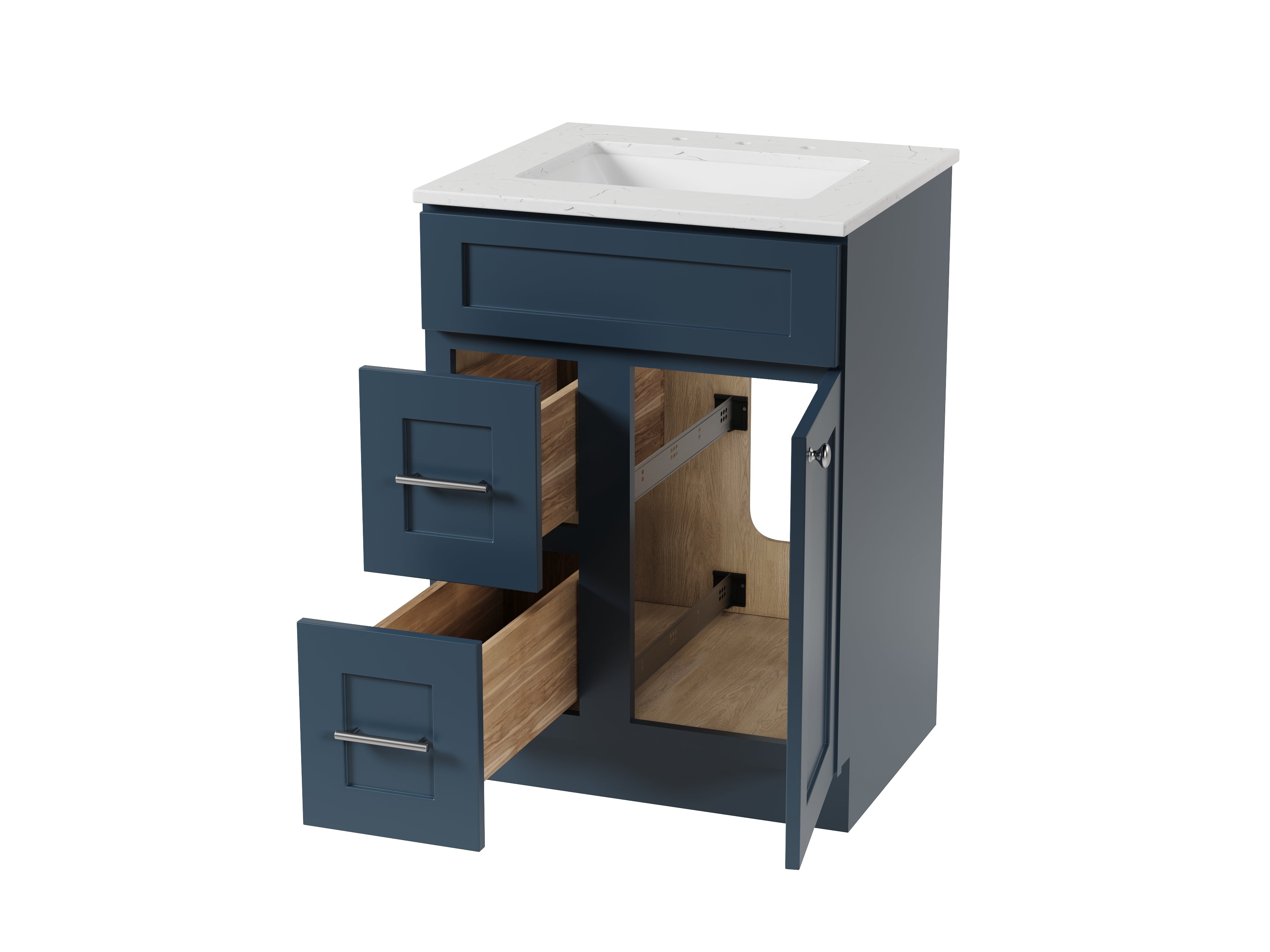 Disar 24" drawer left White Bathroom Vanity Sink with Quartz Top