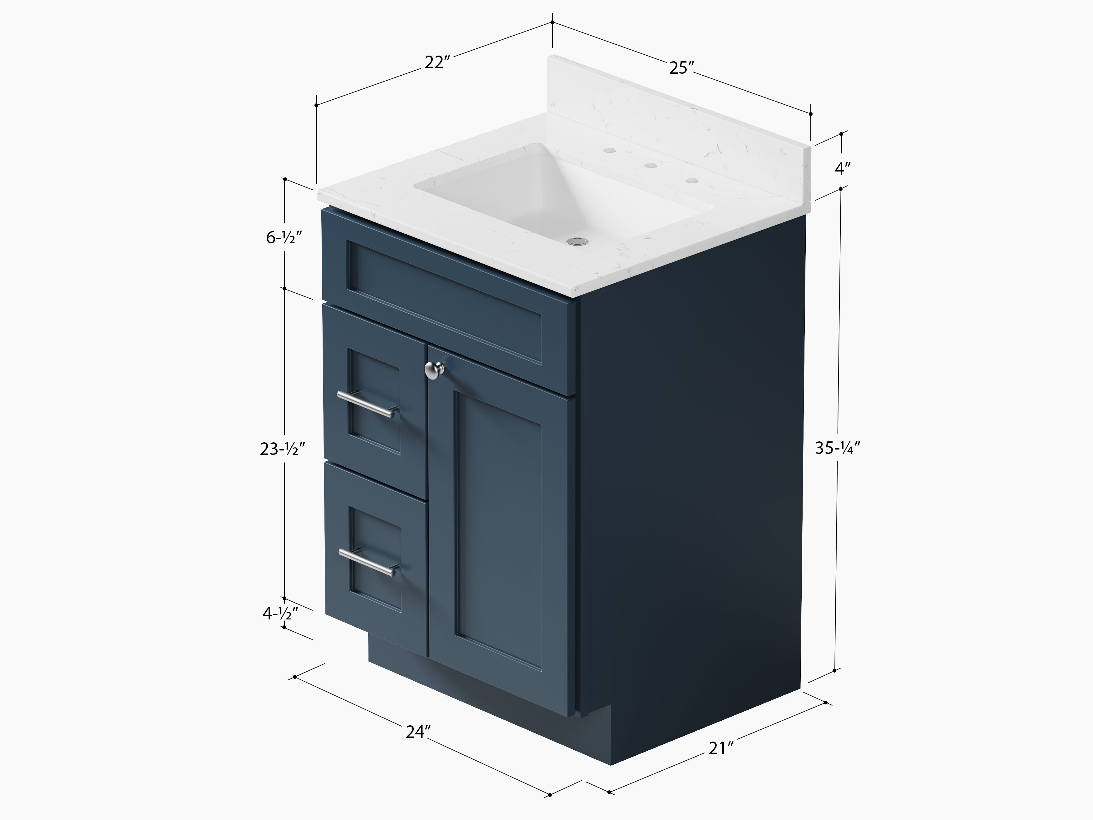 Disar 24" drawer left White Bathroom Vanity Sink with Quartz Top