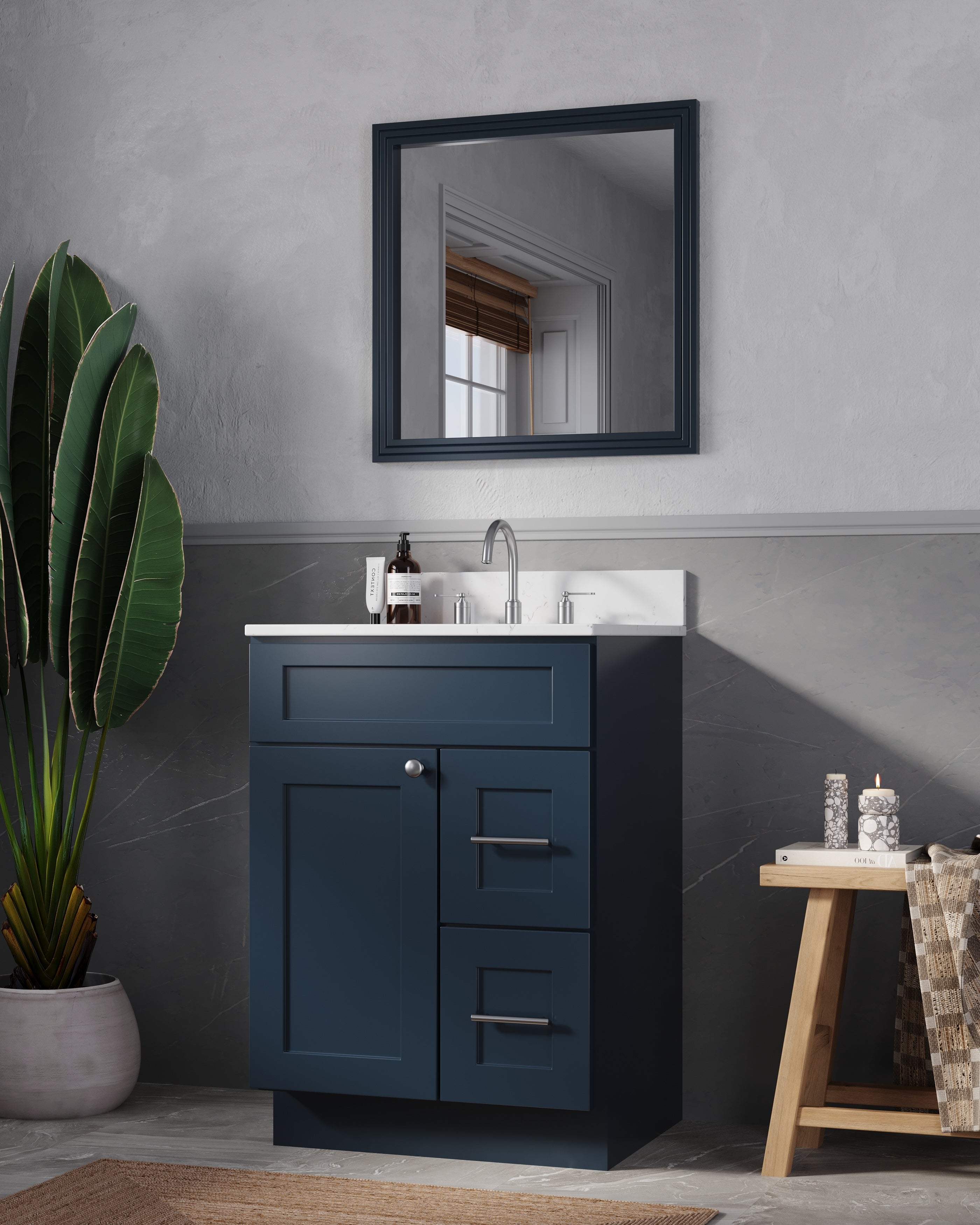 Disar 24" drawer Right White Bathroom Vanity Sink with Quartz Top