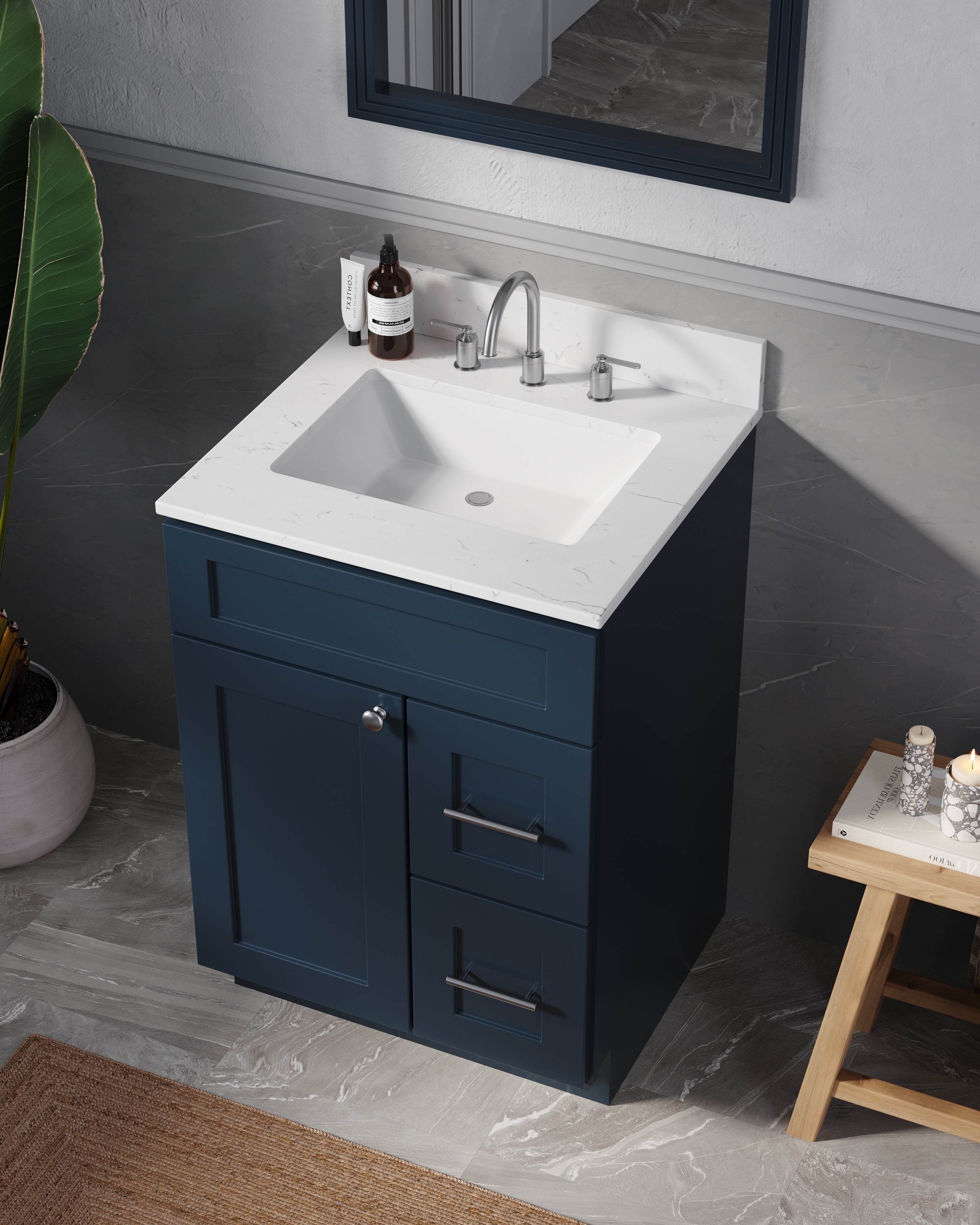 Disar 24" drawer Right White Bathroom Vanity Sink with Quartz Top