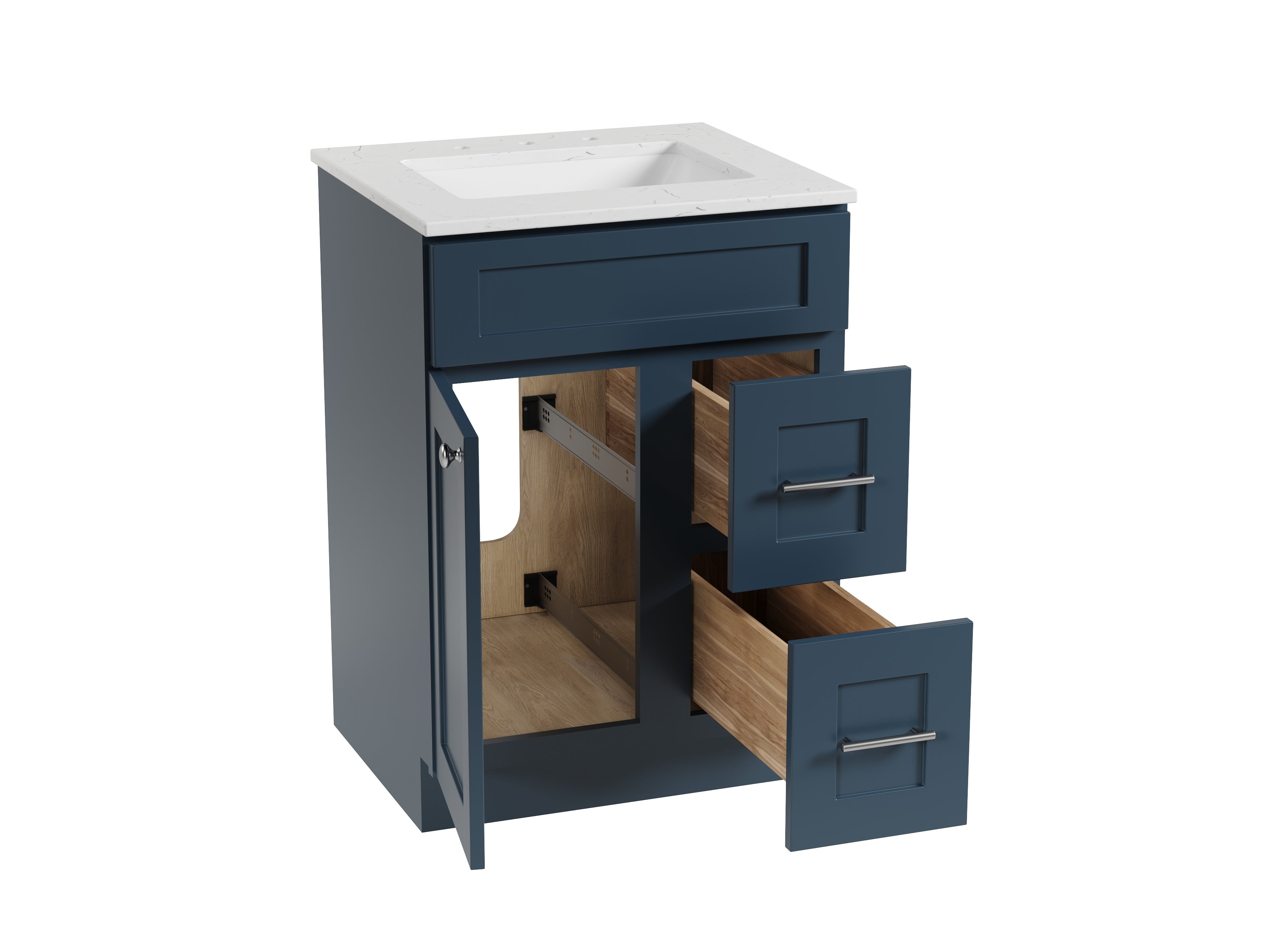 Disar 24" drawer Right White Bathroom Vanity Sink with Quartz Top