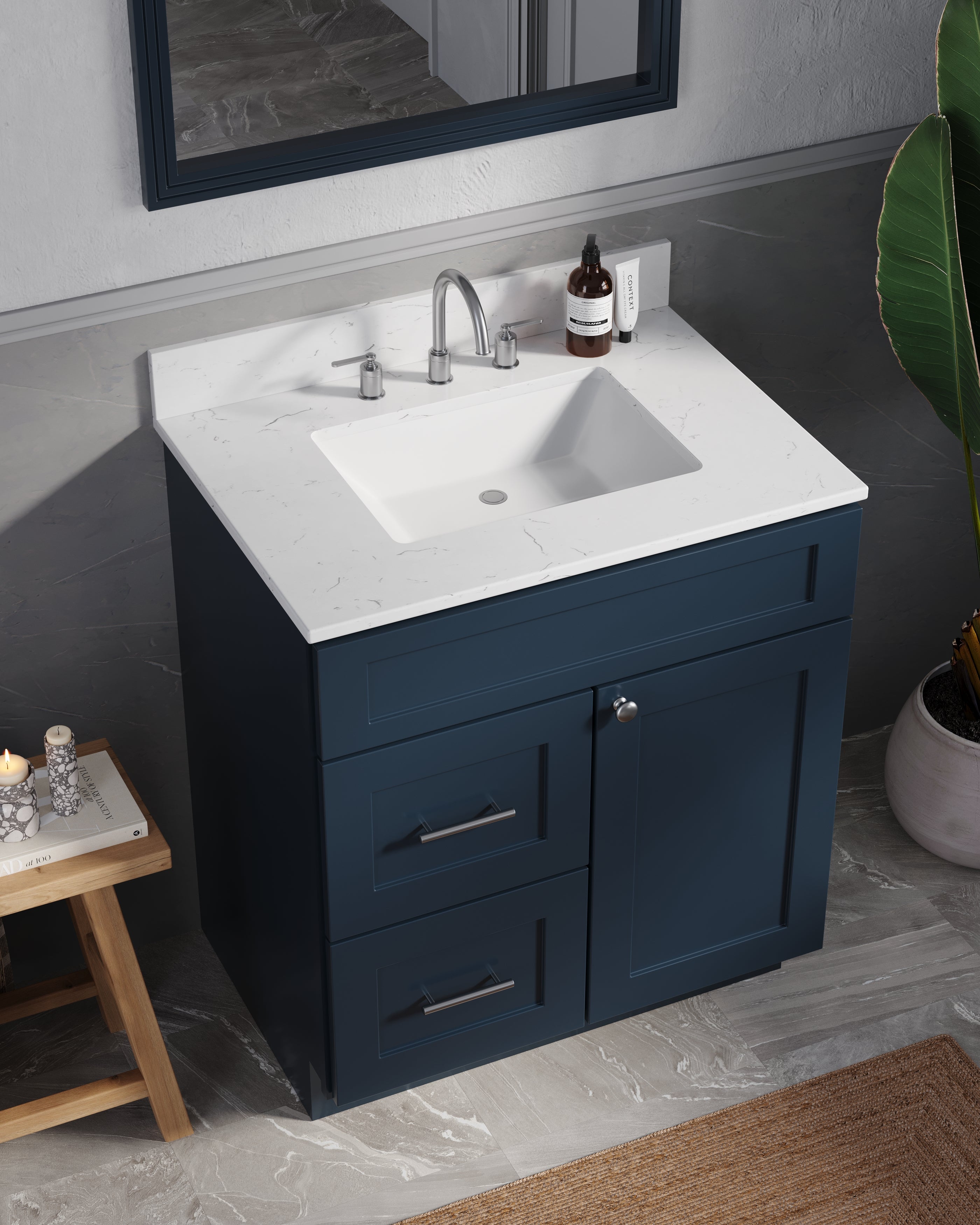 Disar 30" drawer left White Bathroom Vanity Sink with Quartz Top