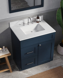 Disar 30" drawer left White Bathroom Vanity Sink with Quartz Top