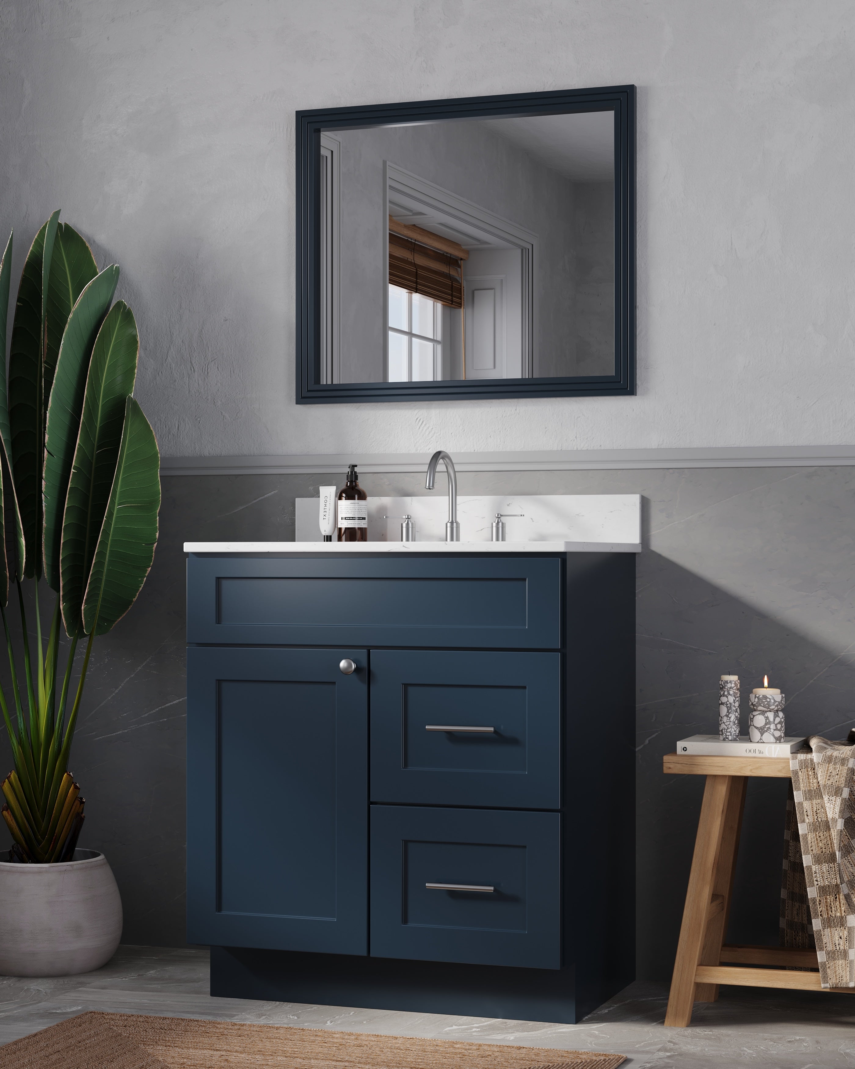 Disar 30 x 21 Inch Drawer Right  Bathroom Vanity White Single Sink