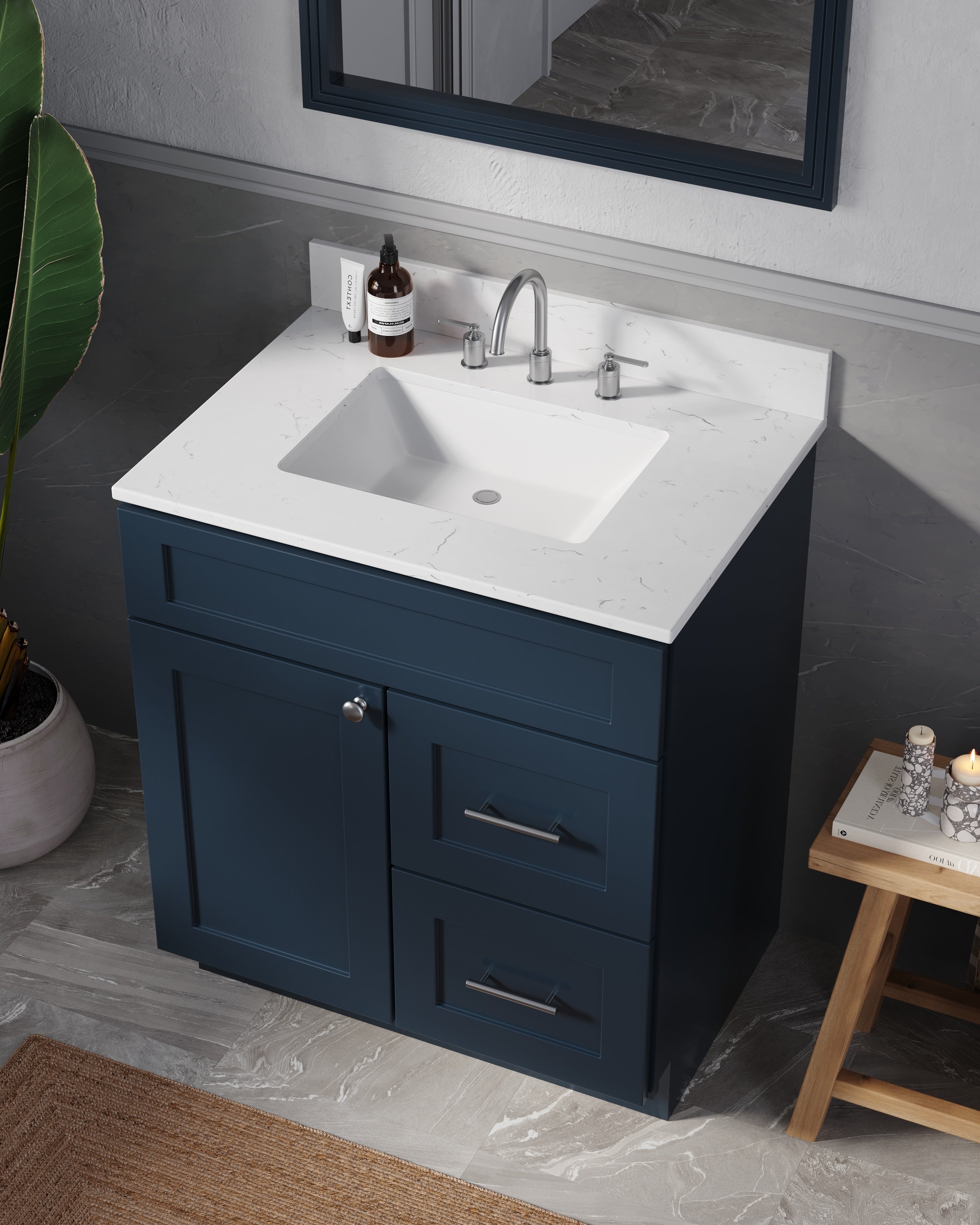 Disar 30 x 21 Inch Drawer Right  Bathroom Vanity White Single Sink