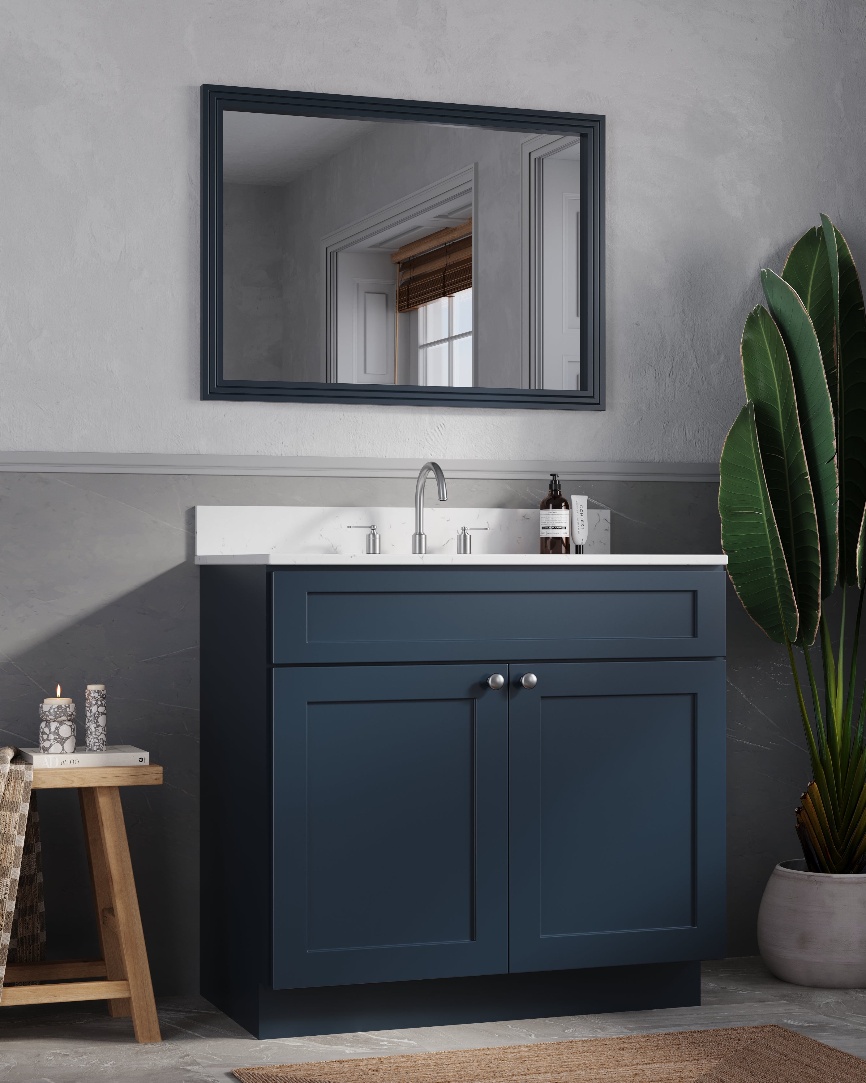 Disar 36 Inch Bathroom Vanity White Single Sink with Calacatta Quartz Top