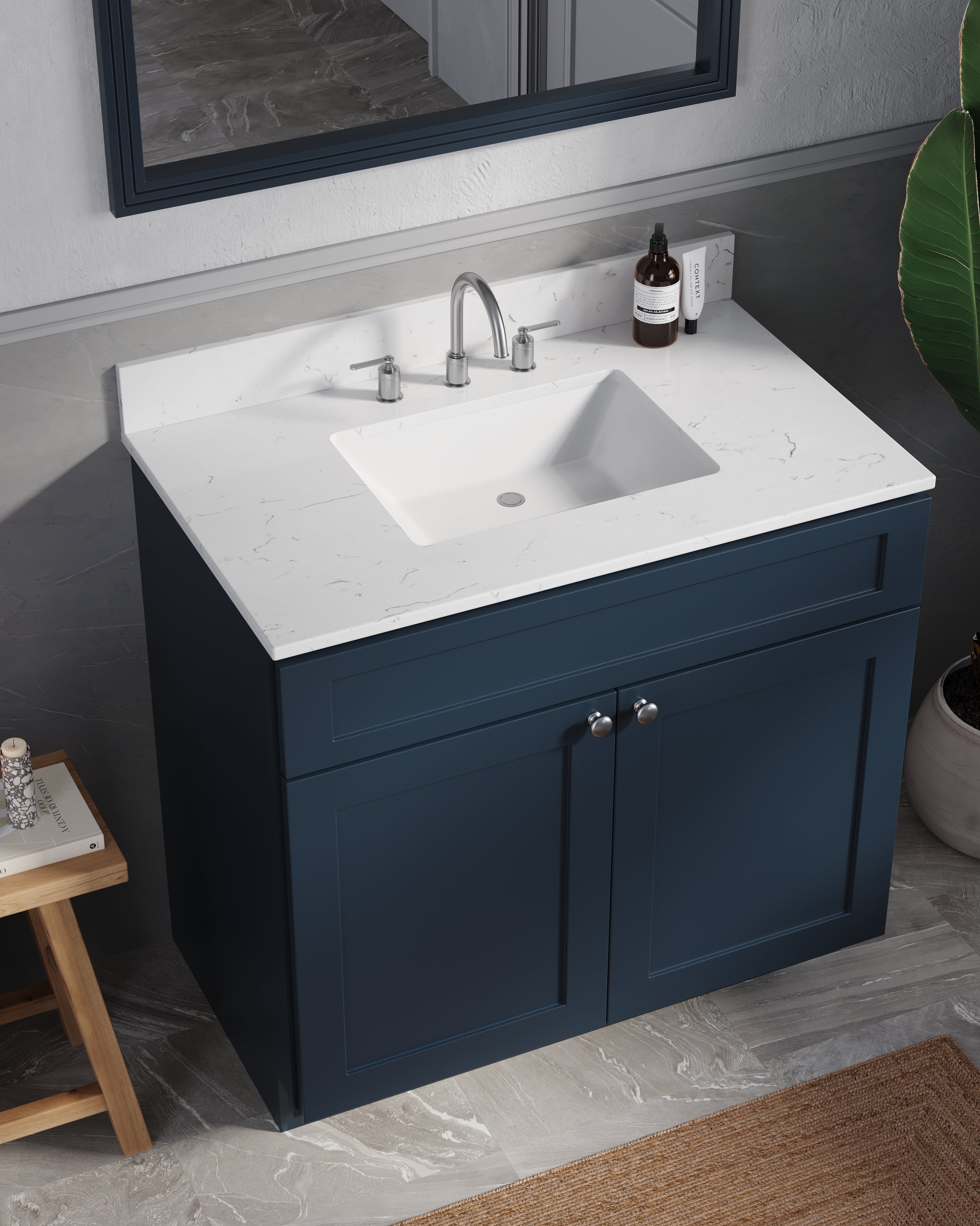 Disar 36 Inch Bathroom Vanity White Single Sink with Calacatta Quartz Top