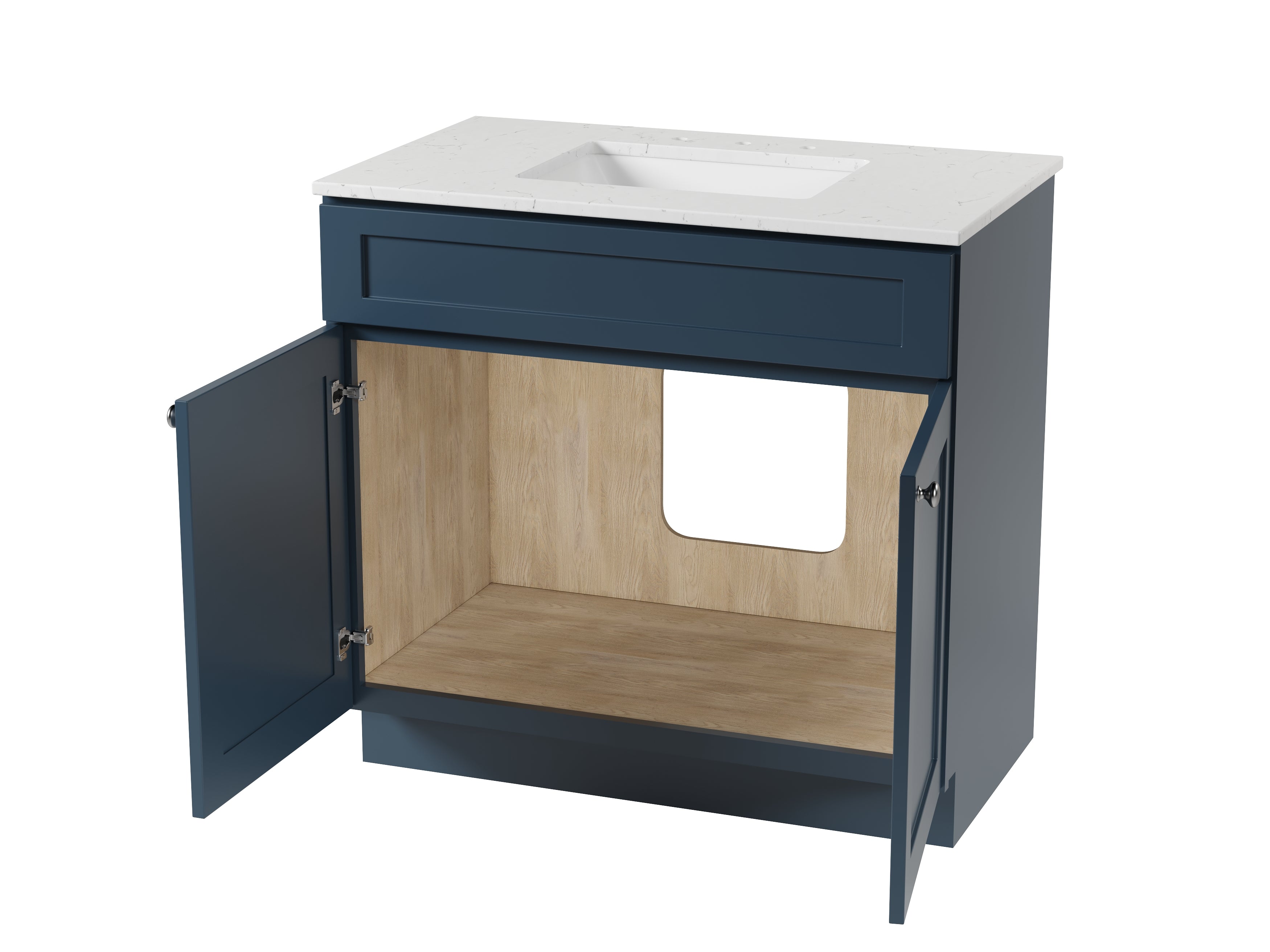 Disar 36 Inch Bathroom Vanity White Single Sink with Calacatta Quartz Top