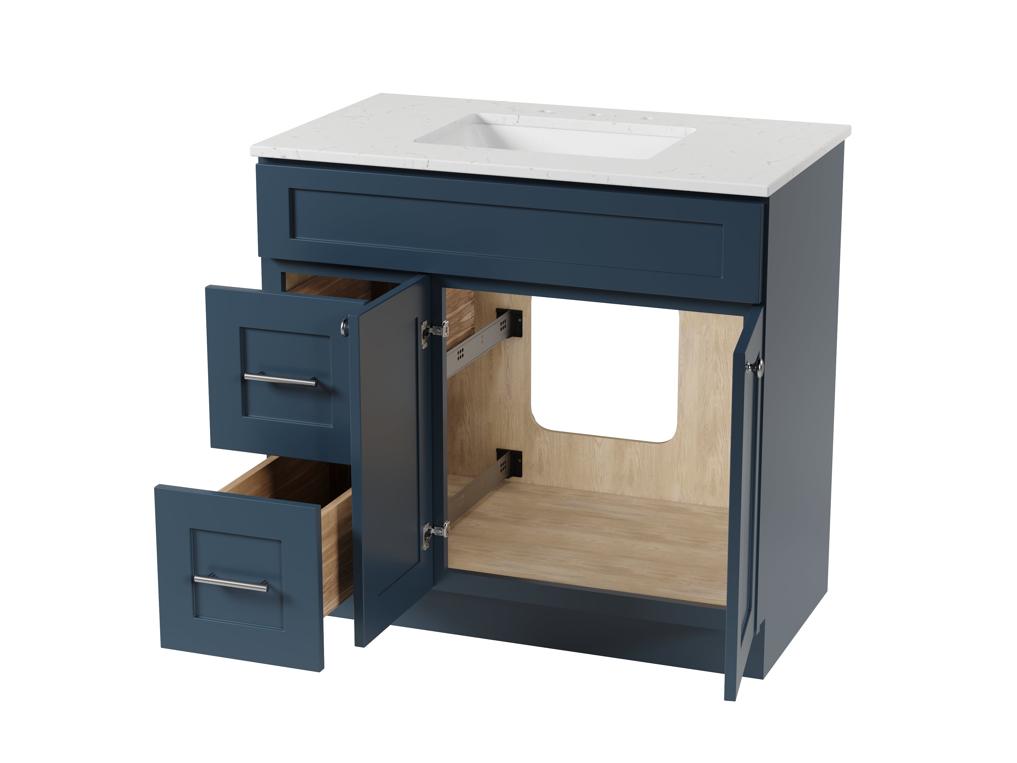 Disar 36'' White Bathroom Vanity with Calacatta Quartz Top and Left Drawers