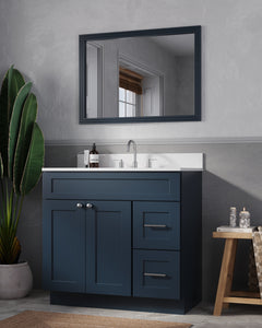 Disar 36'' White Bathroom Vanity with Calacatta Quartz Top and Right Drawers