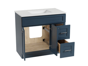 Disar 36'' White Bathroom Vanity with Calacatta Quartz Top and Right Drawers