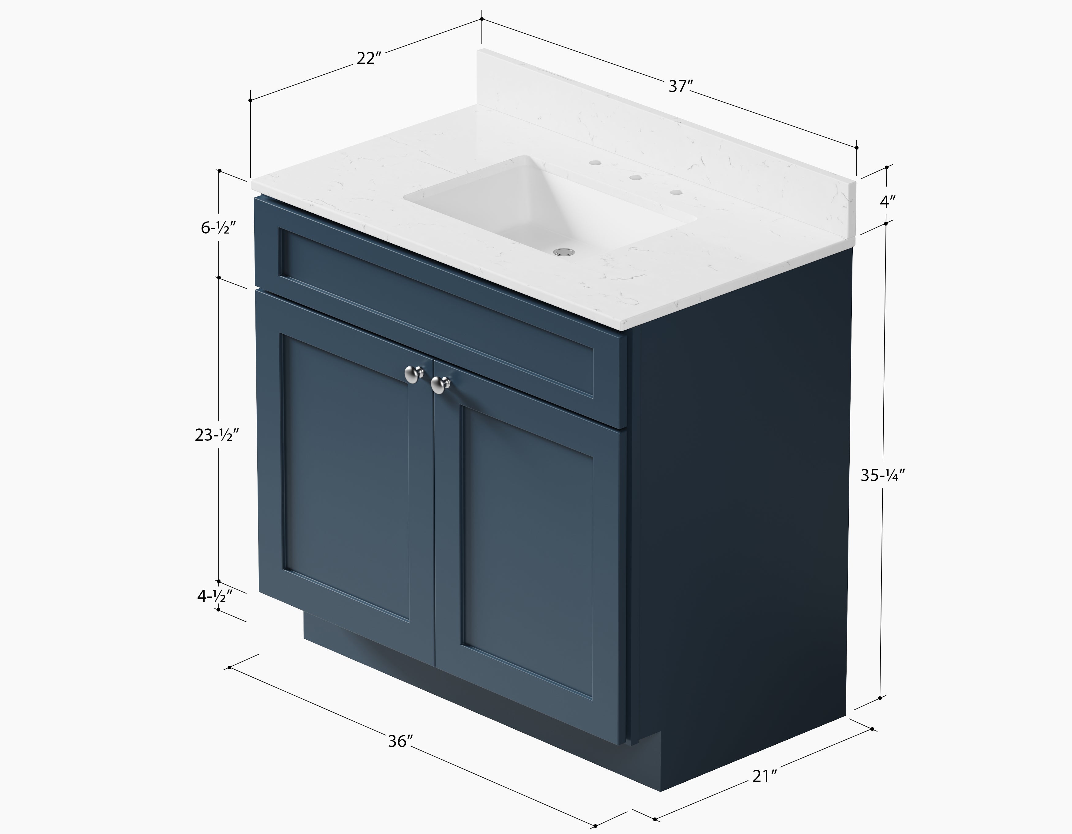 Disar 36 Inch Bathroom Vanity White Single Sink with Calacatta Quartz Top