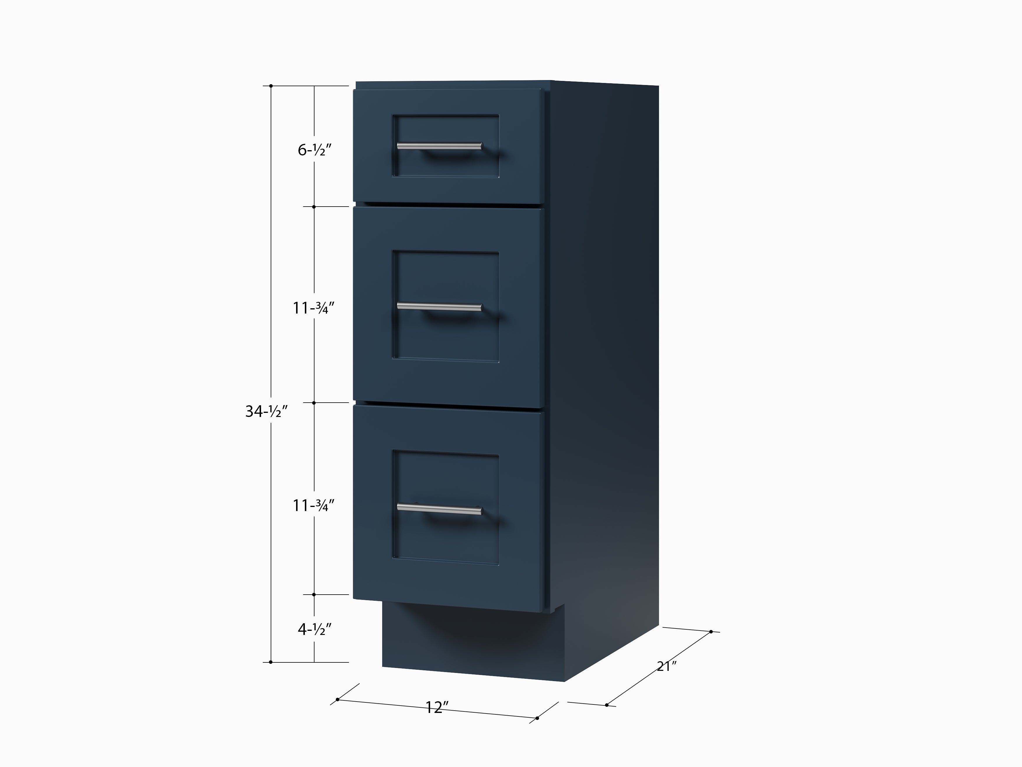 Disar 12'' Vanity 3 Drawer Cabinet Solid Wood Plywood Construction Base Only