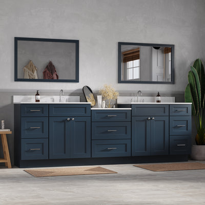 [color:Blue] 102'' Double Bathroom Vanity Cabinet Shaker, Carrara Quartz Top - Blue finish view