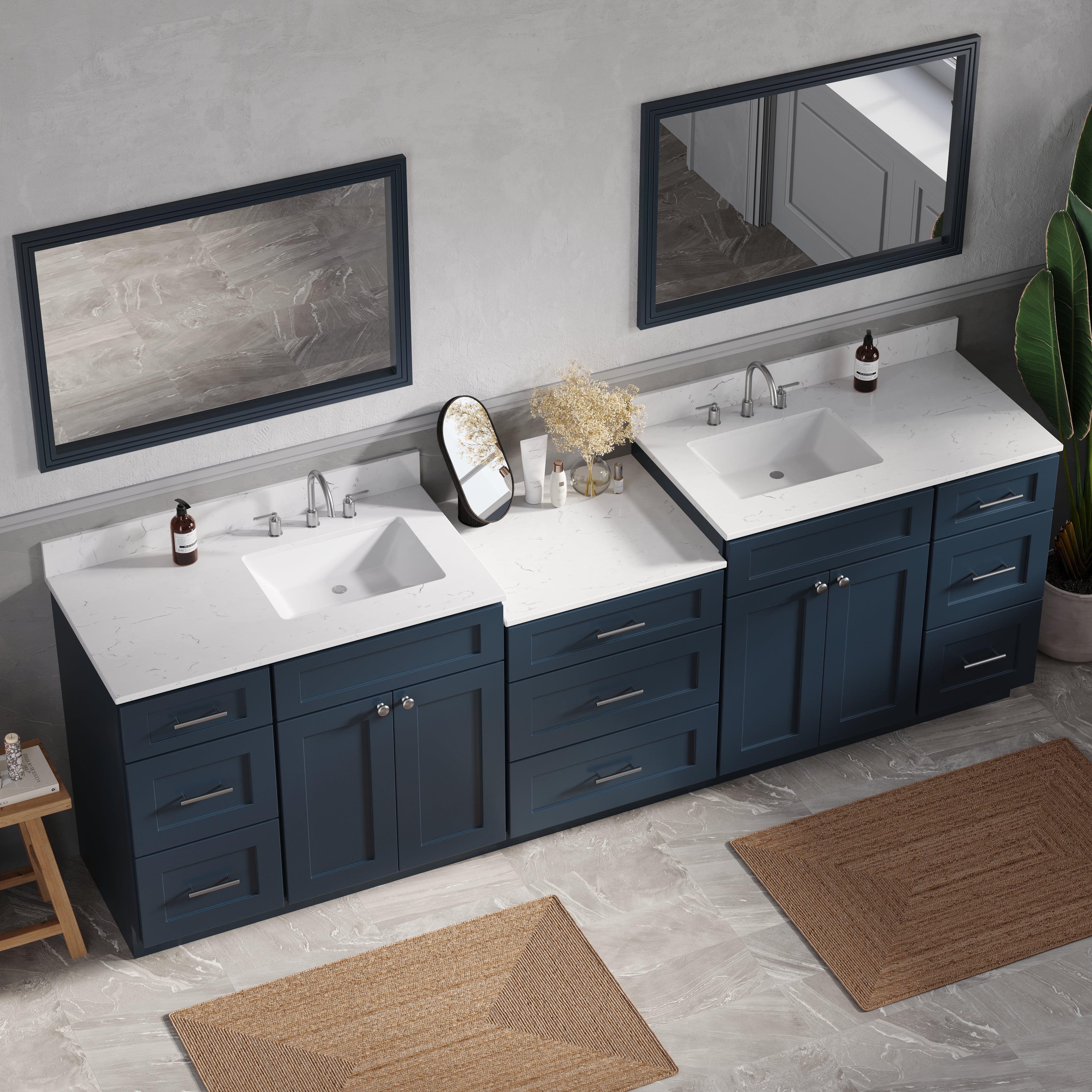 Disar 102'' Double Bathroom Vanity Cabinet Shaker Dovetail Solid Wood Drawer Carrara Quartz Top