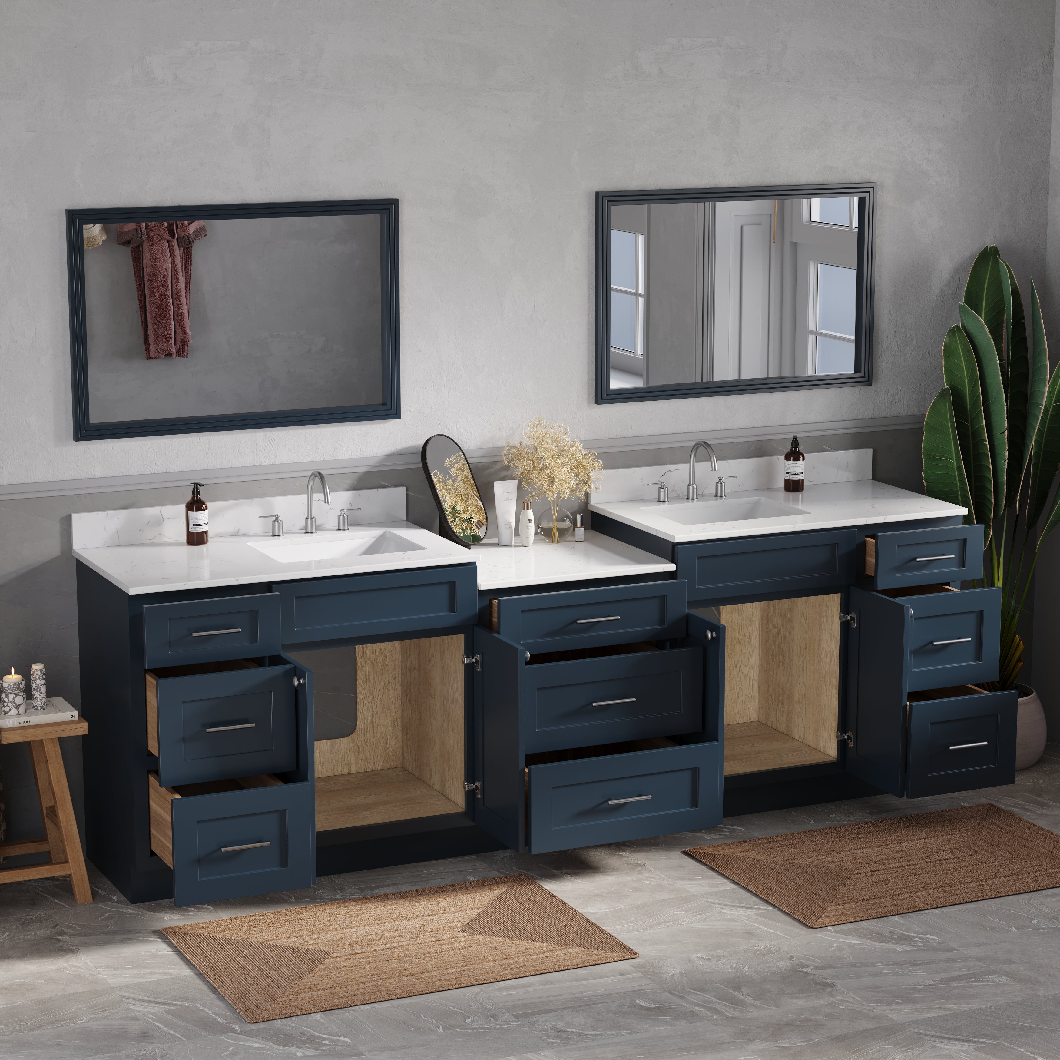 Disar 102'' Double Bathroom Vanity Cabinet Shaker Dovetail Solid Wood Drawer Carrara Quartz Top