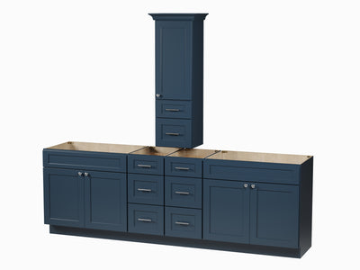 [color:Blue] 102' Double Bathroom Vanity With Countertop Tall Cabinet, Base Only - Blue finish view