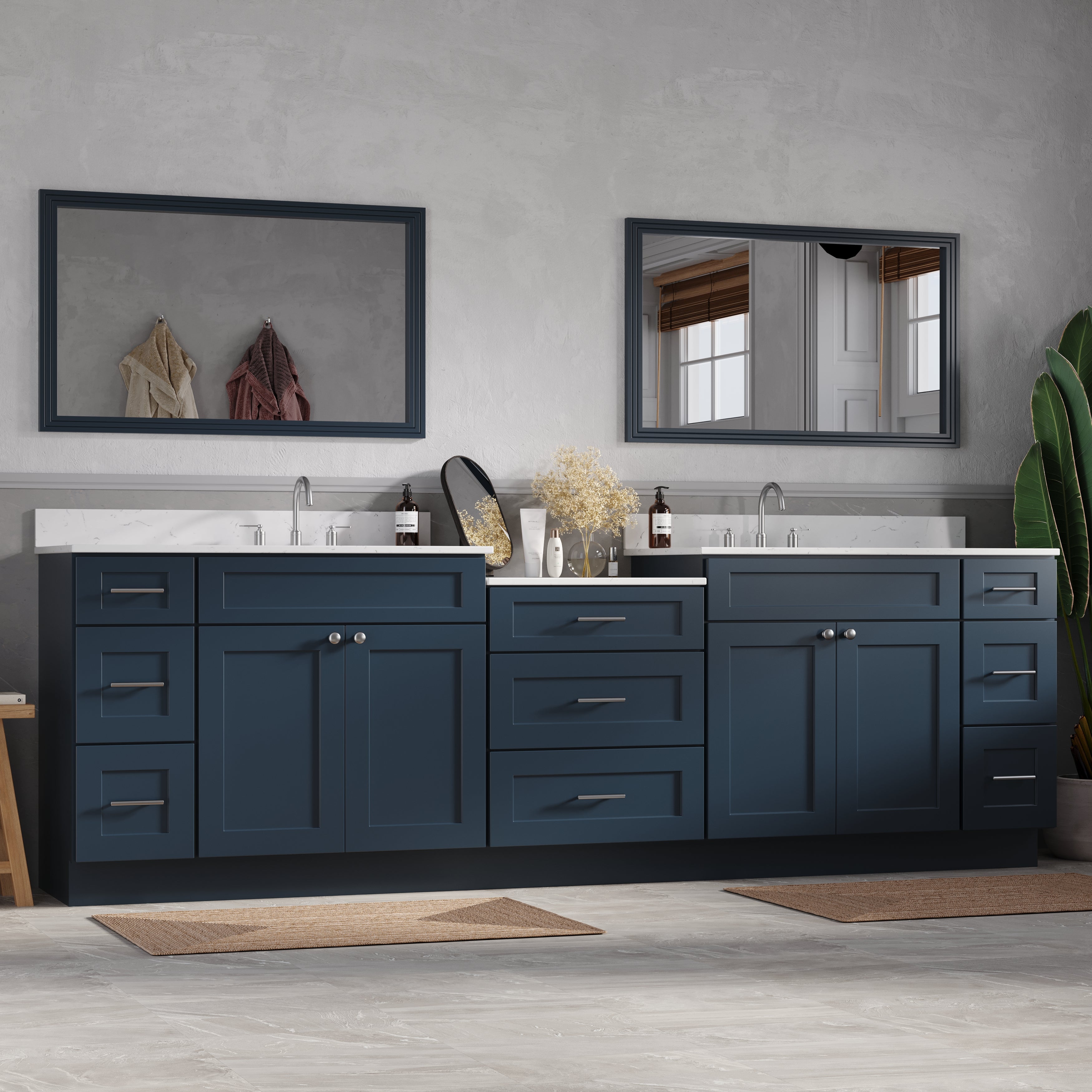 108'' Double Bathroom Vanity Cabinet Shaker Dovetail Solid Wood Drawer Carrara Quartz Top