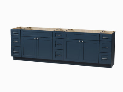 [color:Blue] 108 Double Bathroom Vanity Base Only 9 Drawers - Blue finish view