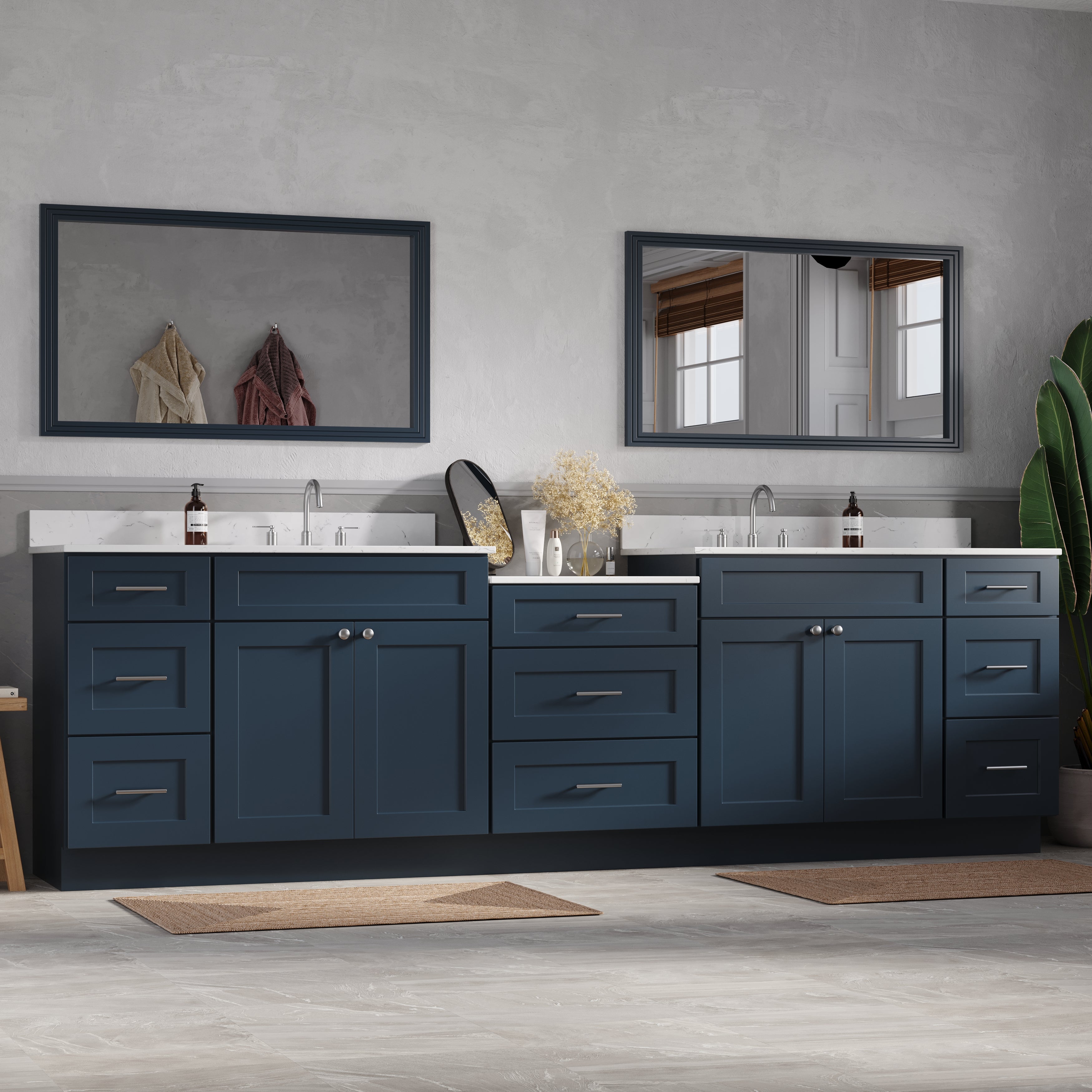 114'' Double Bathroom Vanity Cabinet Shaker Dovetail Solid Wood Drawer Carrara Quartz Top