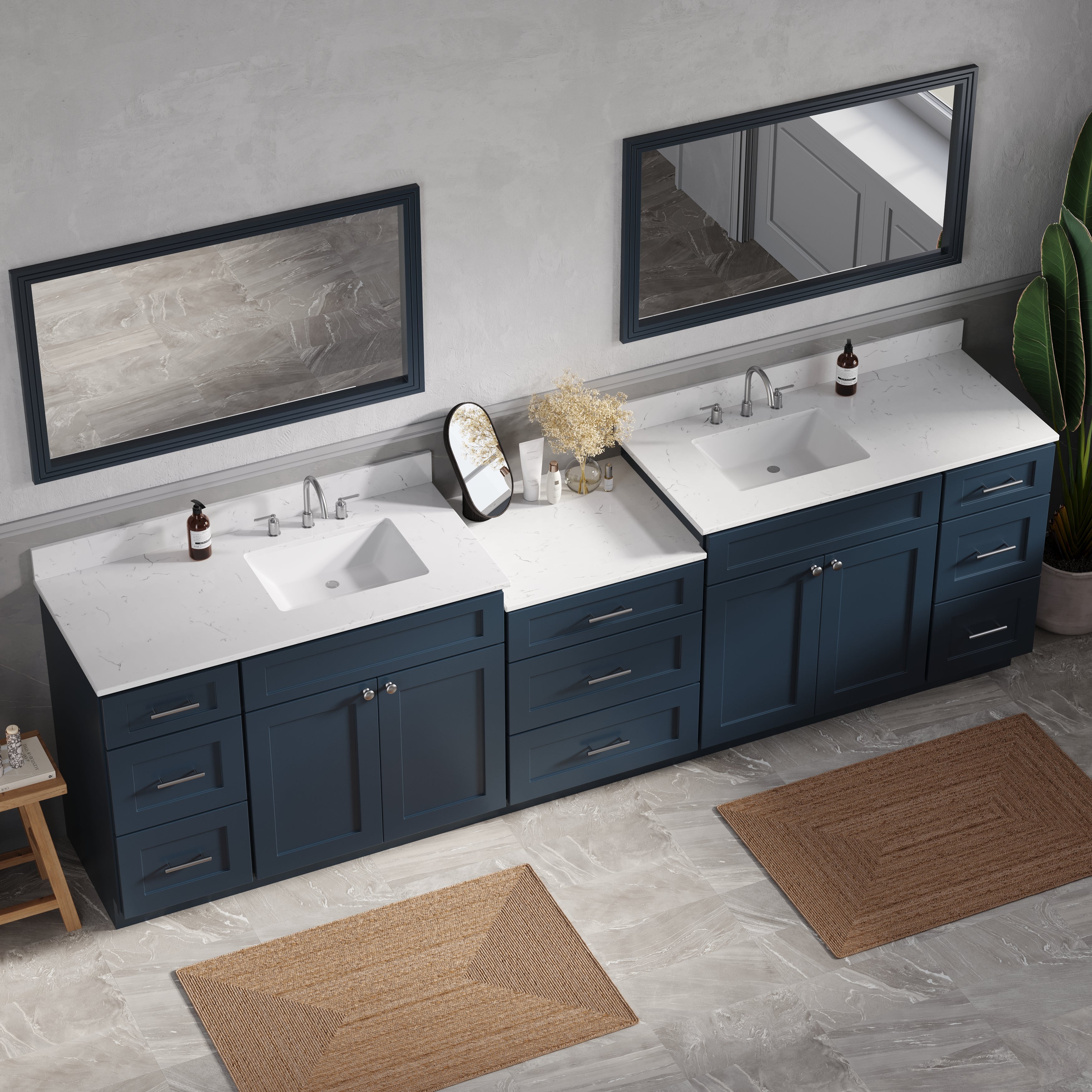 114'' Double Bathroom Vanity Cabinet Shaker Dovetail Solid Wood Drawer Carrara Quartz Top