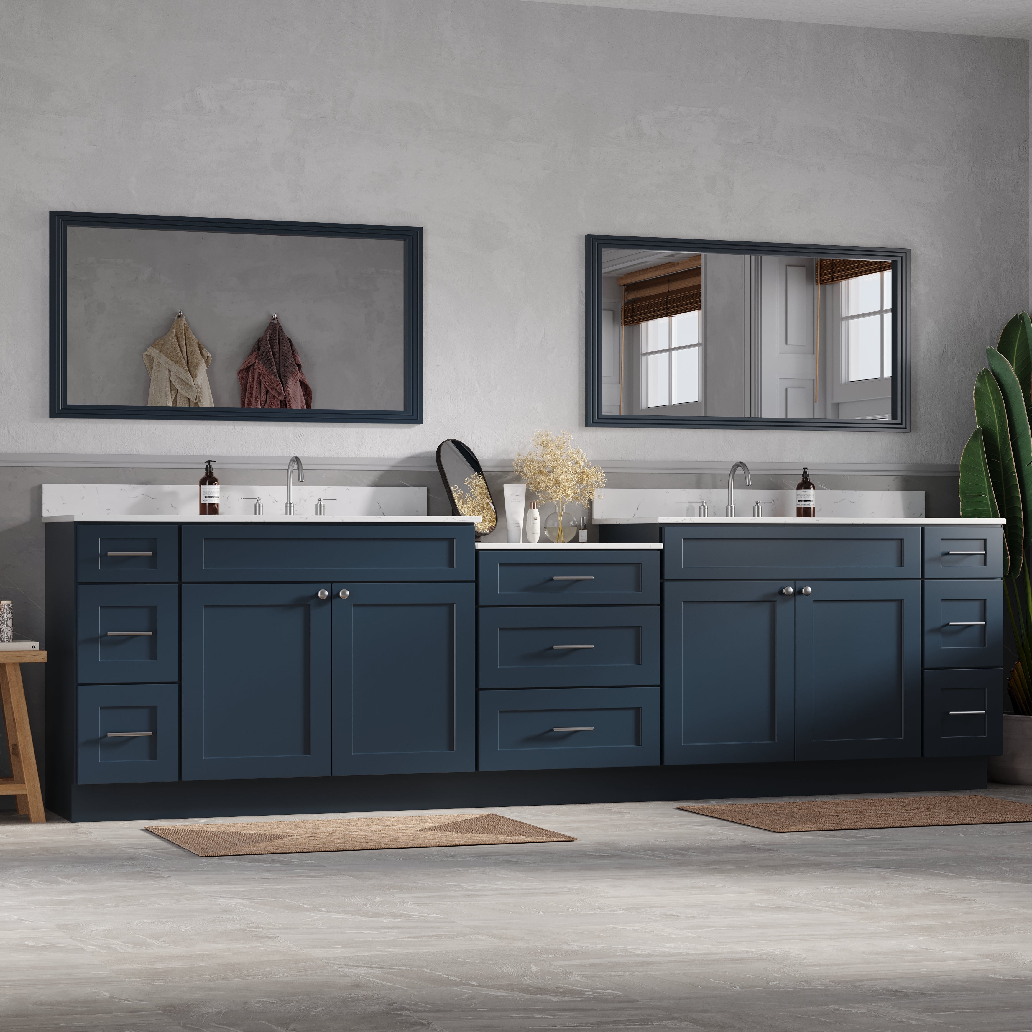 120'' Double Bathroom Vanity Cabinet Shaker Dovetail Solid Wood Drawer Carrara Quartz Top