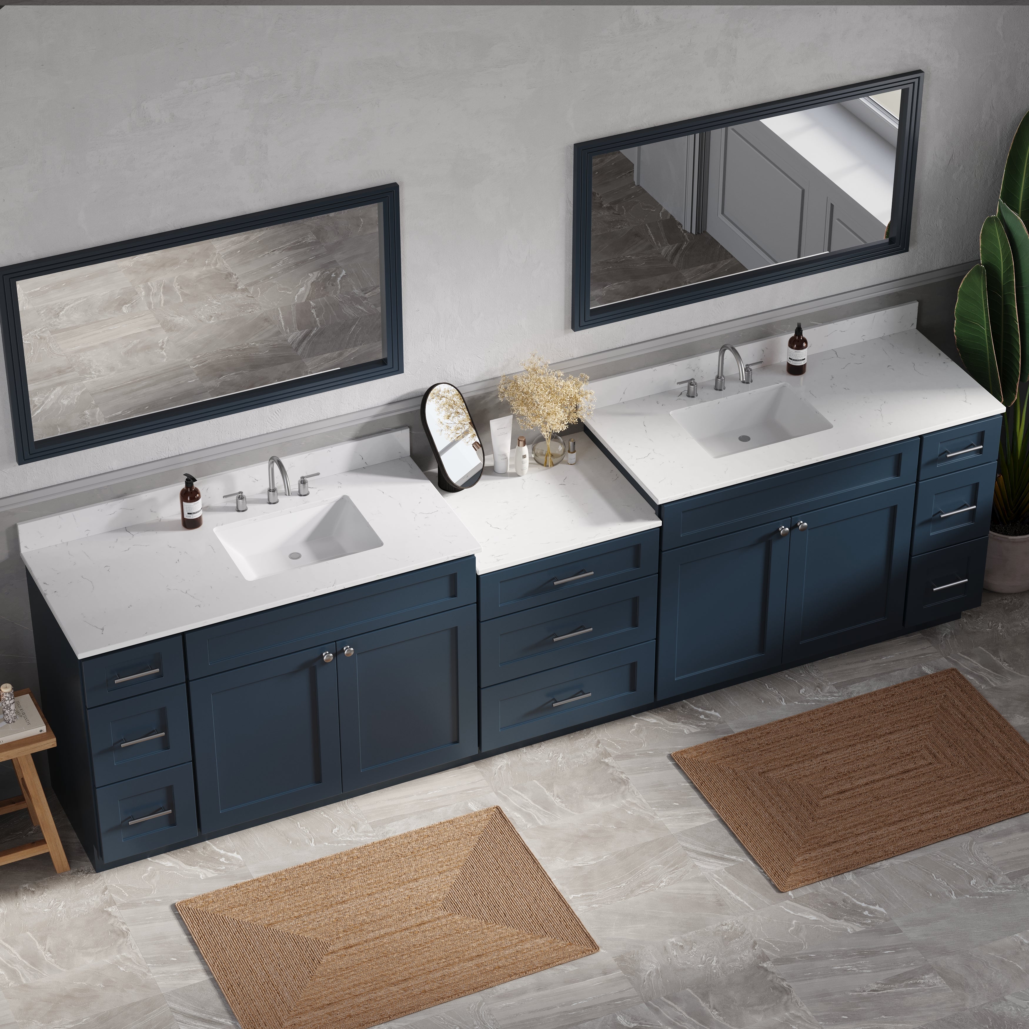 120'' Double Bathroom Vanity Cabinet Shaker Dovetail Solid Wood Drawer Carrara Quartz Top