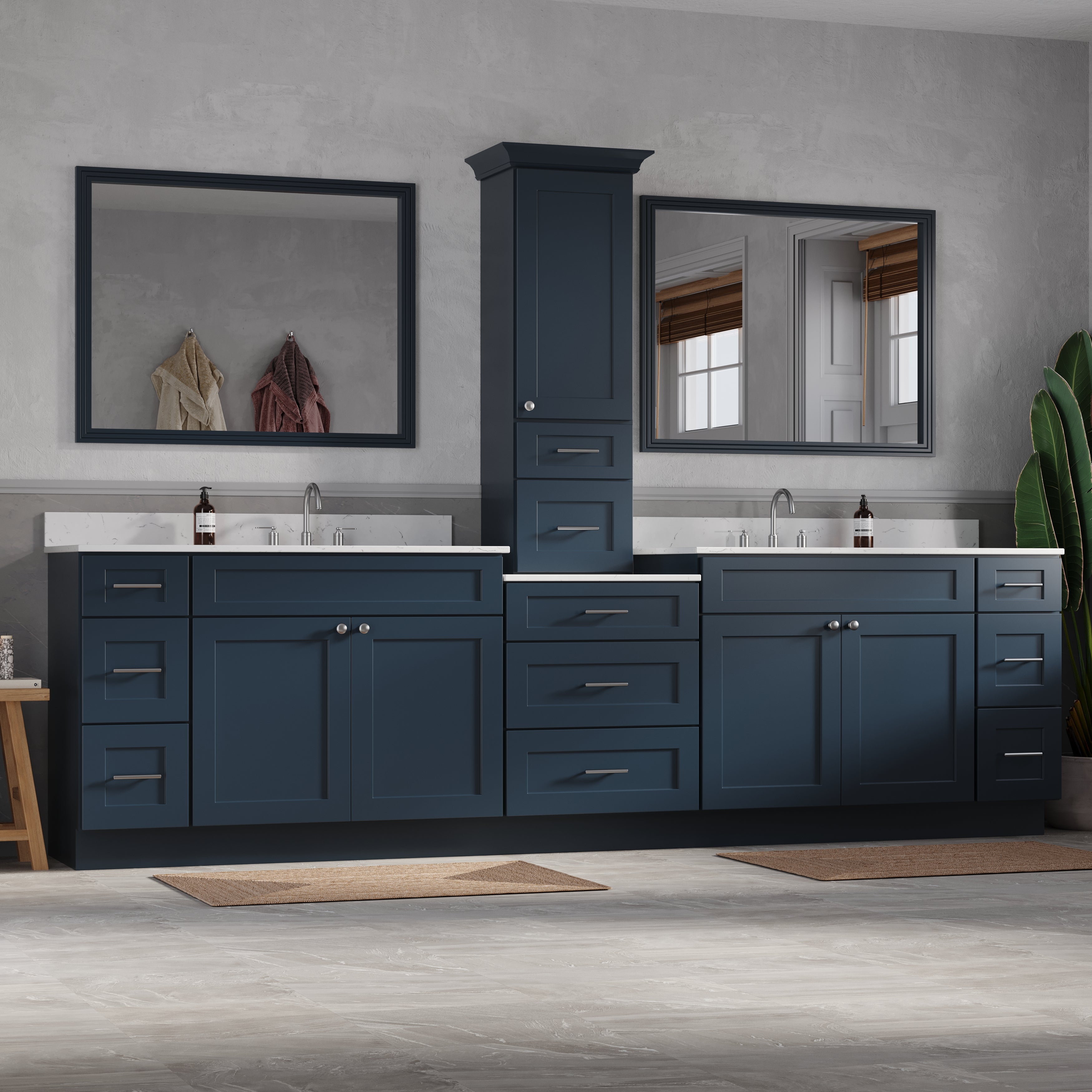 120'' Double Bathroom Vanity With Counter Top Tall Cabinet Shaker Dovetail Solid Wood Drawer Carrara Quartz Top