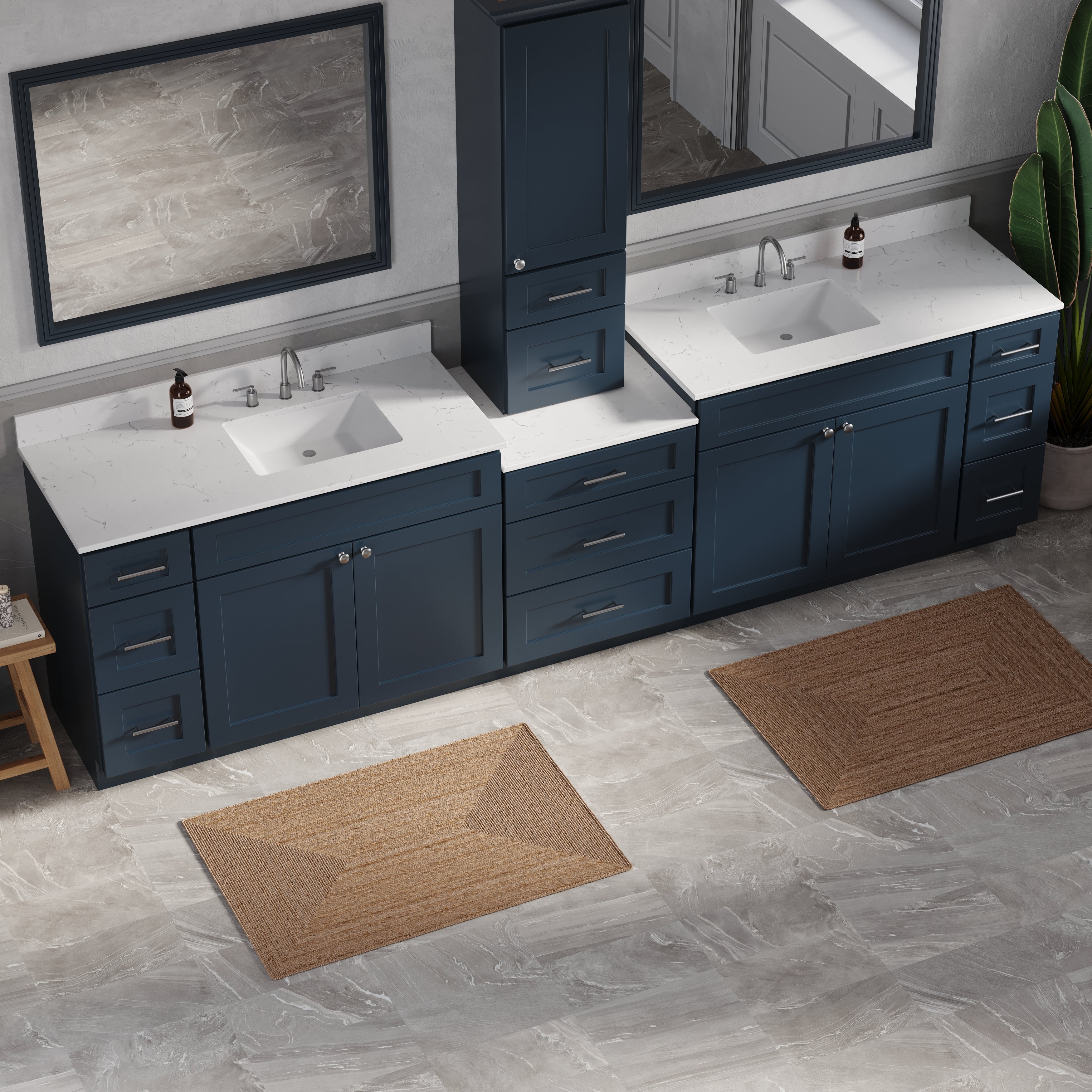 120'' Double Bathroom Vanity With Counter Top Tall Cabinet Shaker Dovetail Solid Wood Drawer Carrara Quartz Top