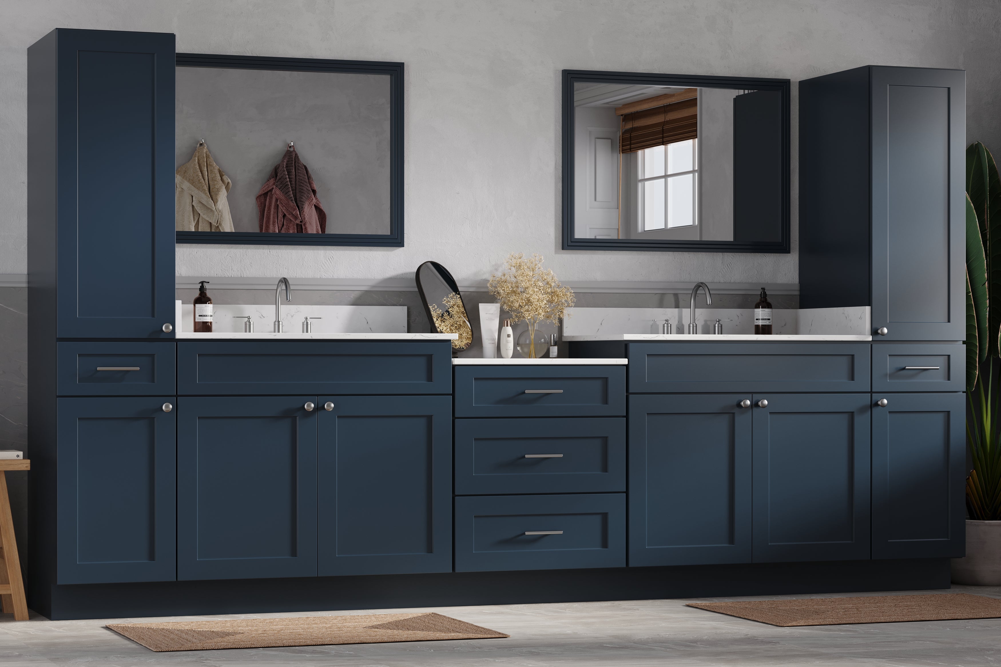 126'' Double Bathroom Vanity Cabinet Shaker Dovetail Solid Wood Drawer Carrara Quartz Top