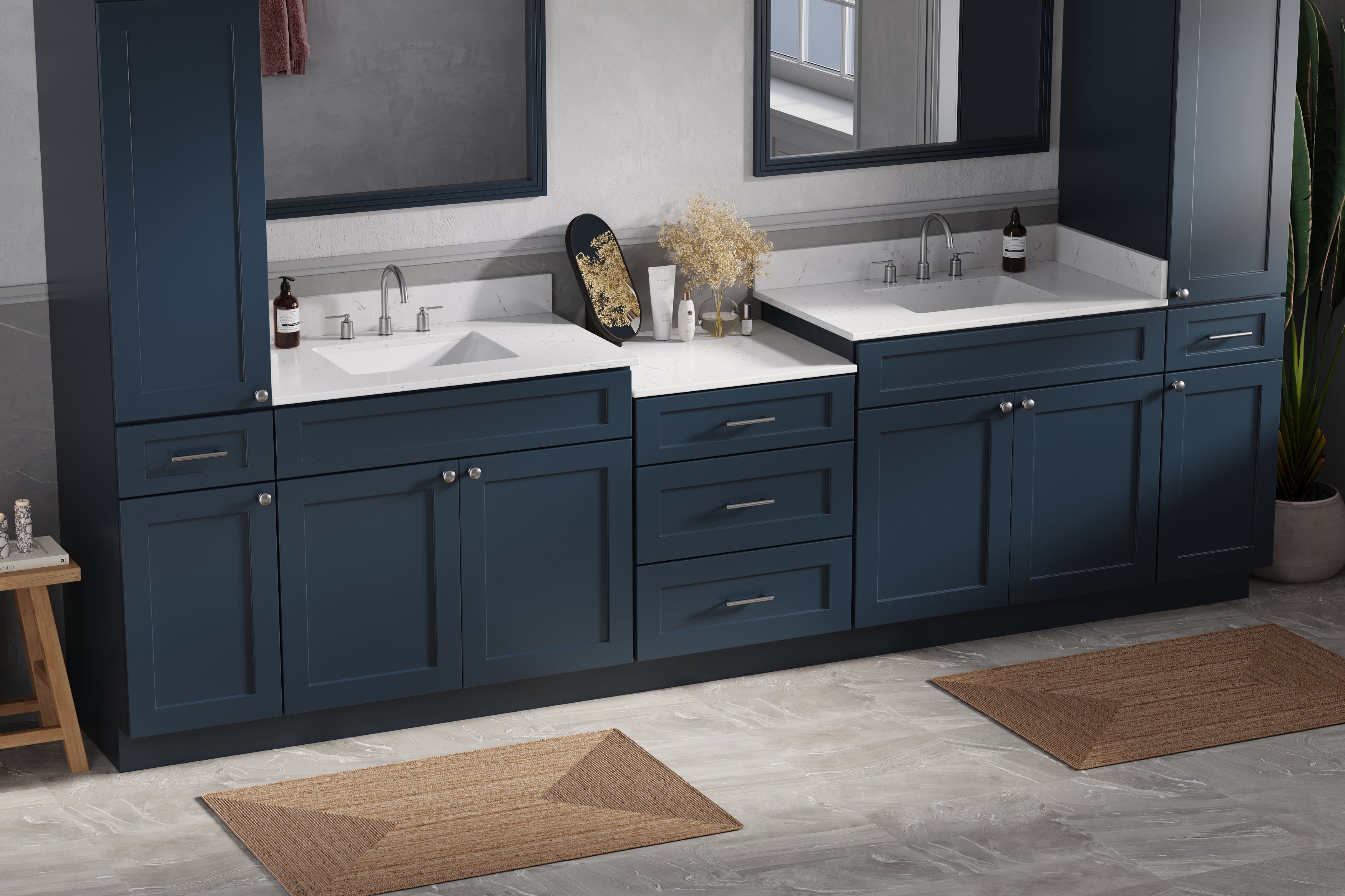 126'' Double Bathroom Vanity Cabinet Shaker Dovetail Solid Wood Drawer Carrara Quartz Top