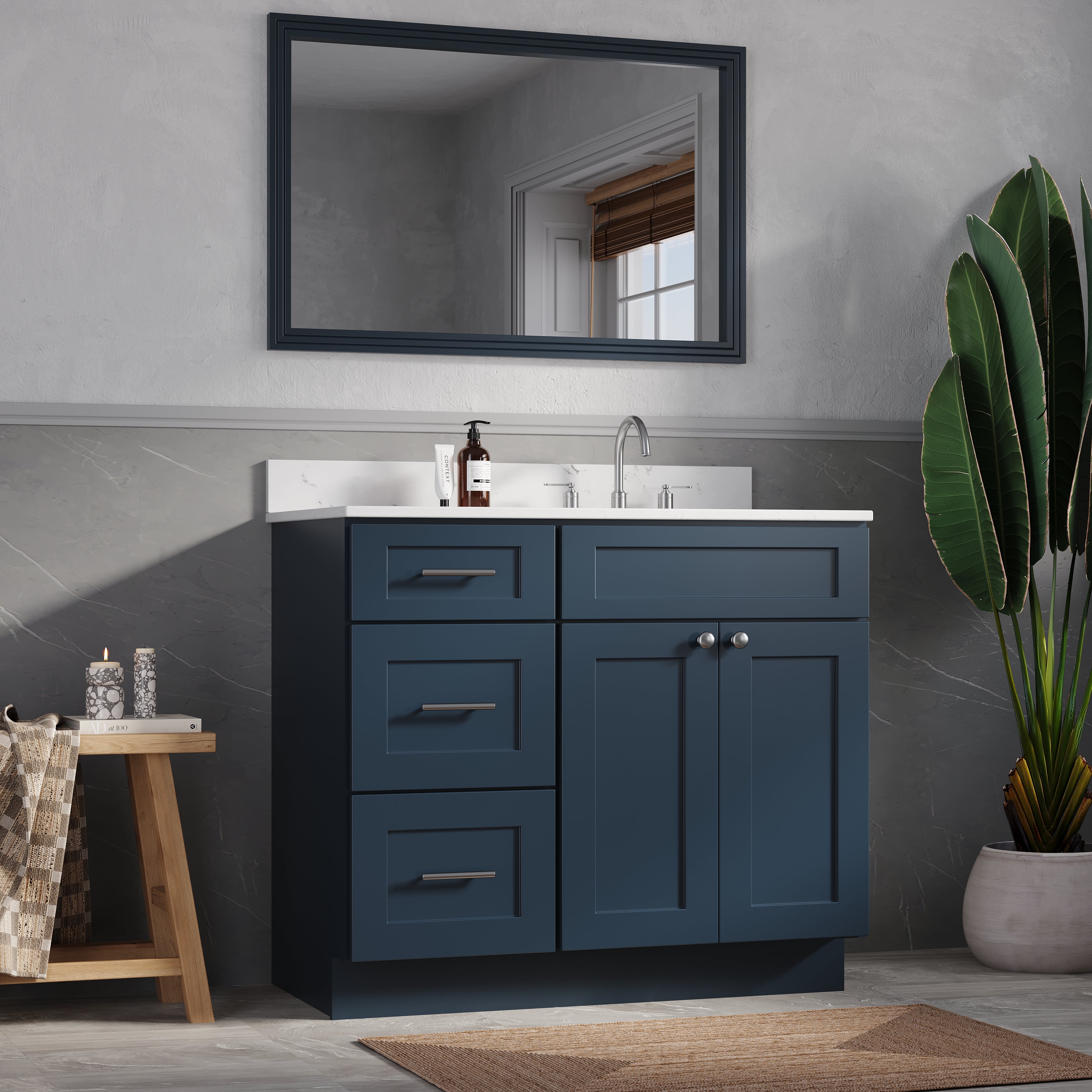 Disar 39'' Left Drawer Single Bathroom Vanity with Quartz Top