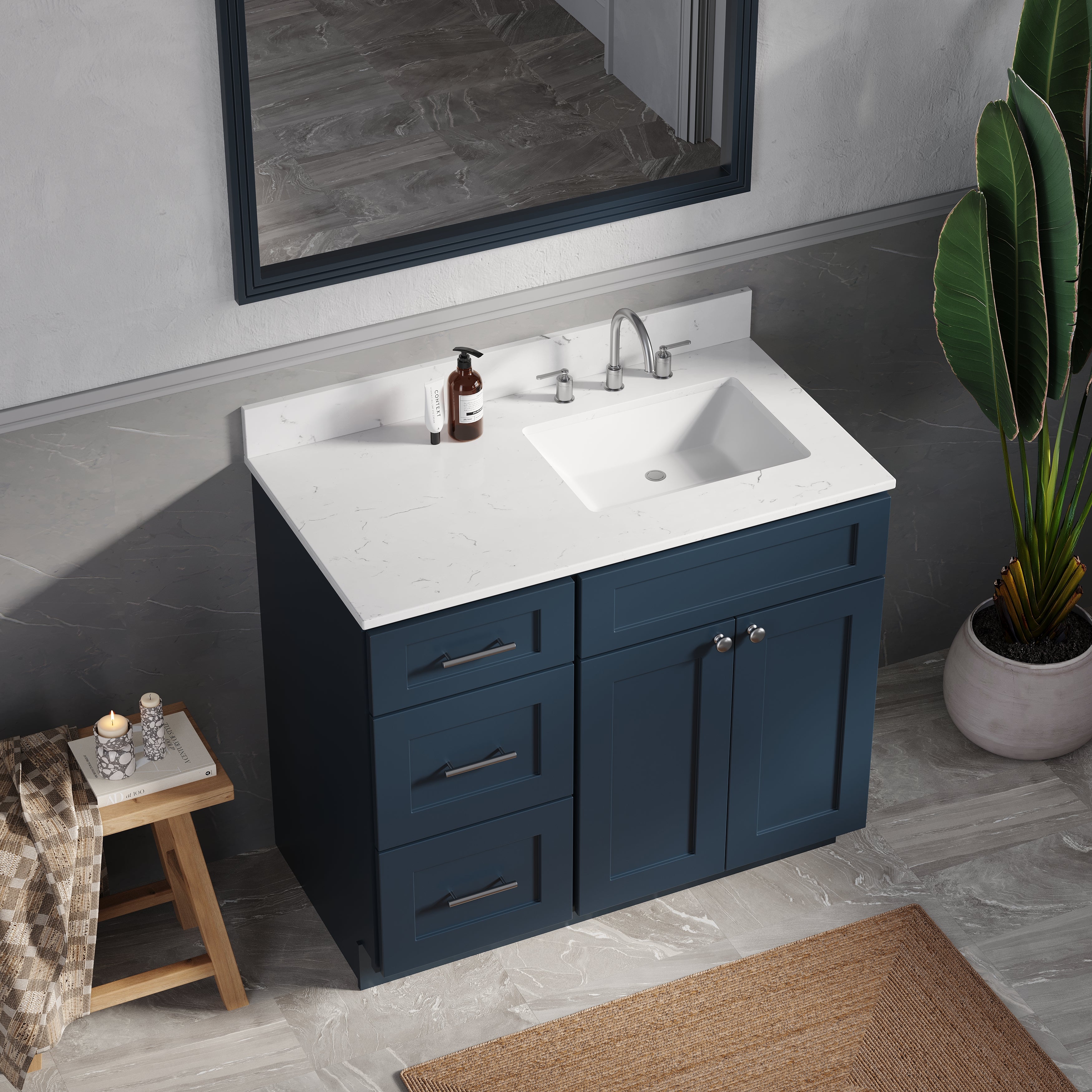 Disar 39'' Left Drawer Single Bathroom Vanity with Quartz Top