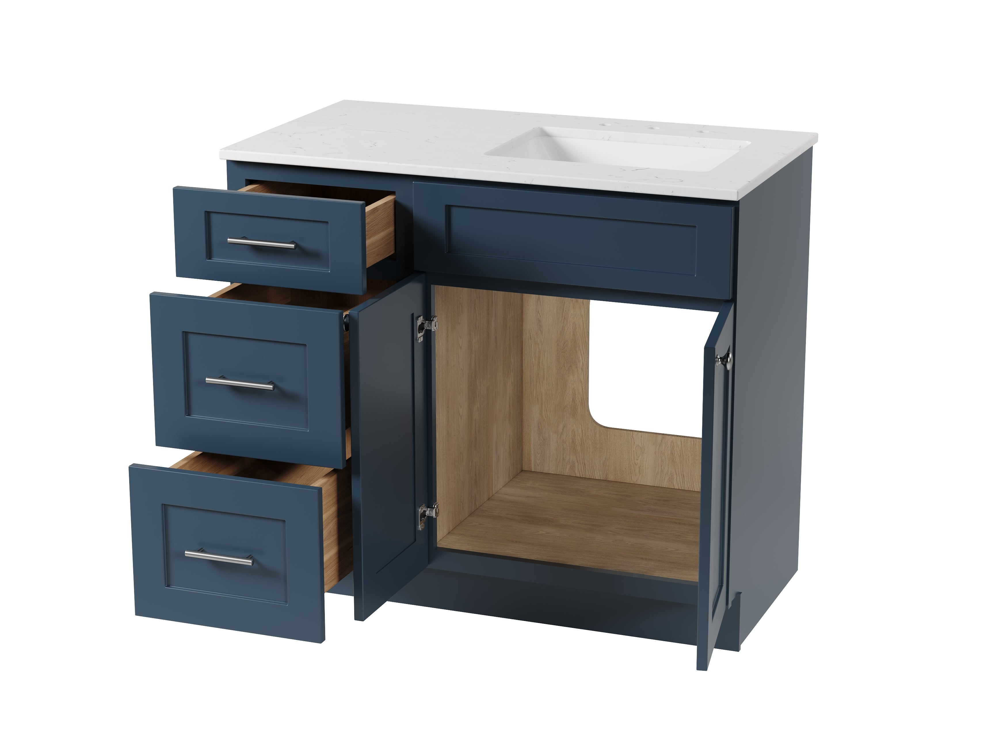 Disar 39'' Left Drawer Single Bathroom Vanity with Quartz Top