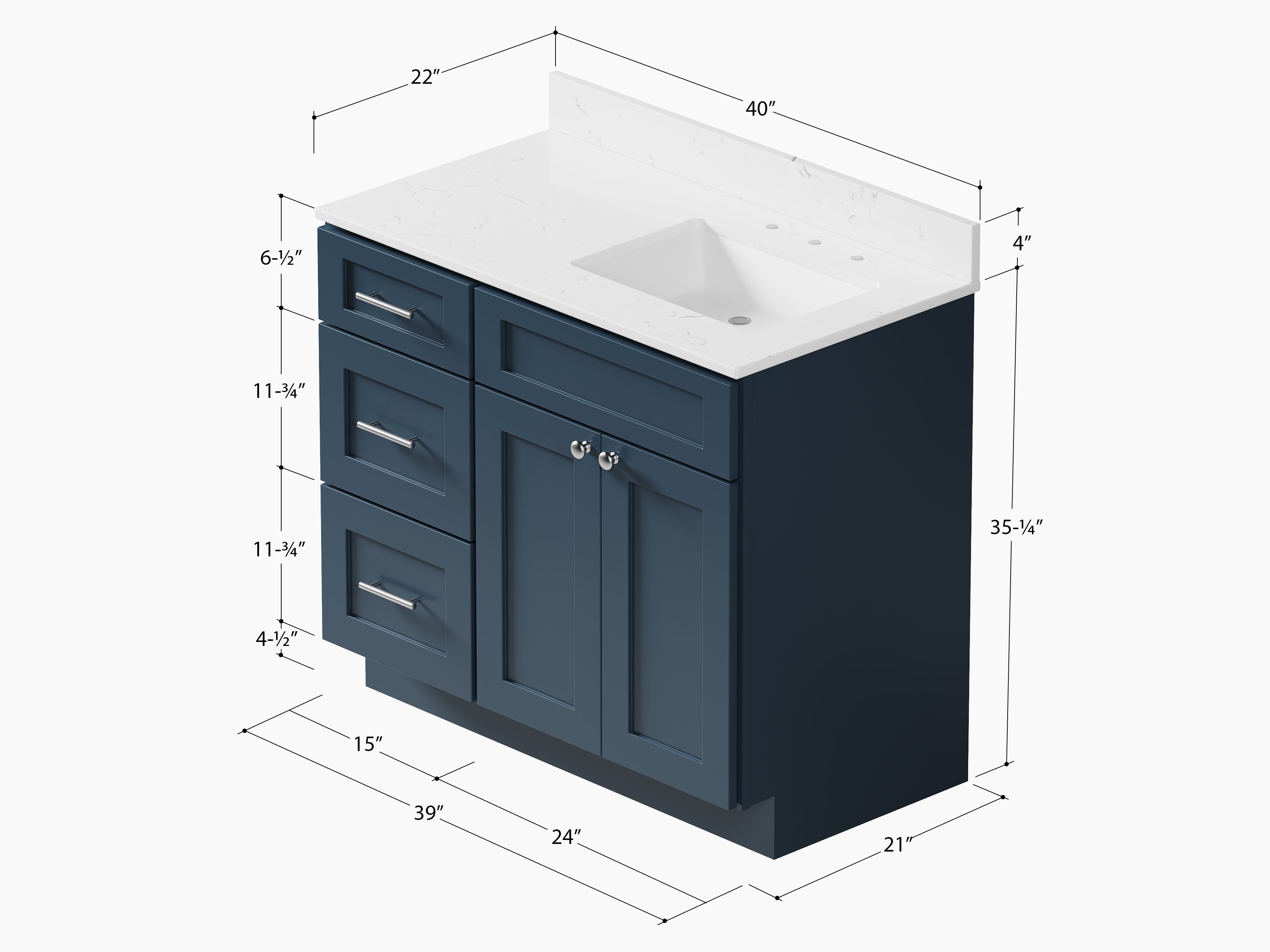 Disar 39'' Left Drawer Single Bathroom Vanity with Quartz Top