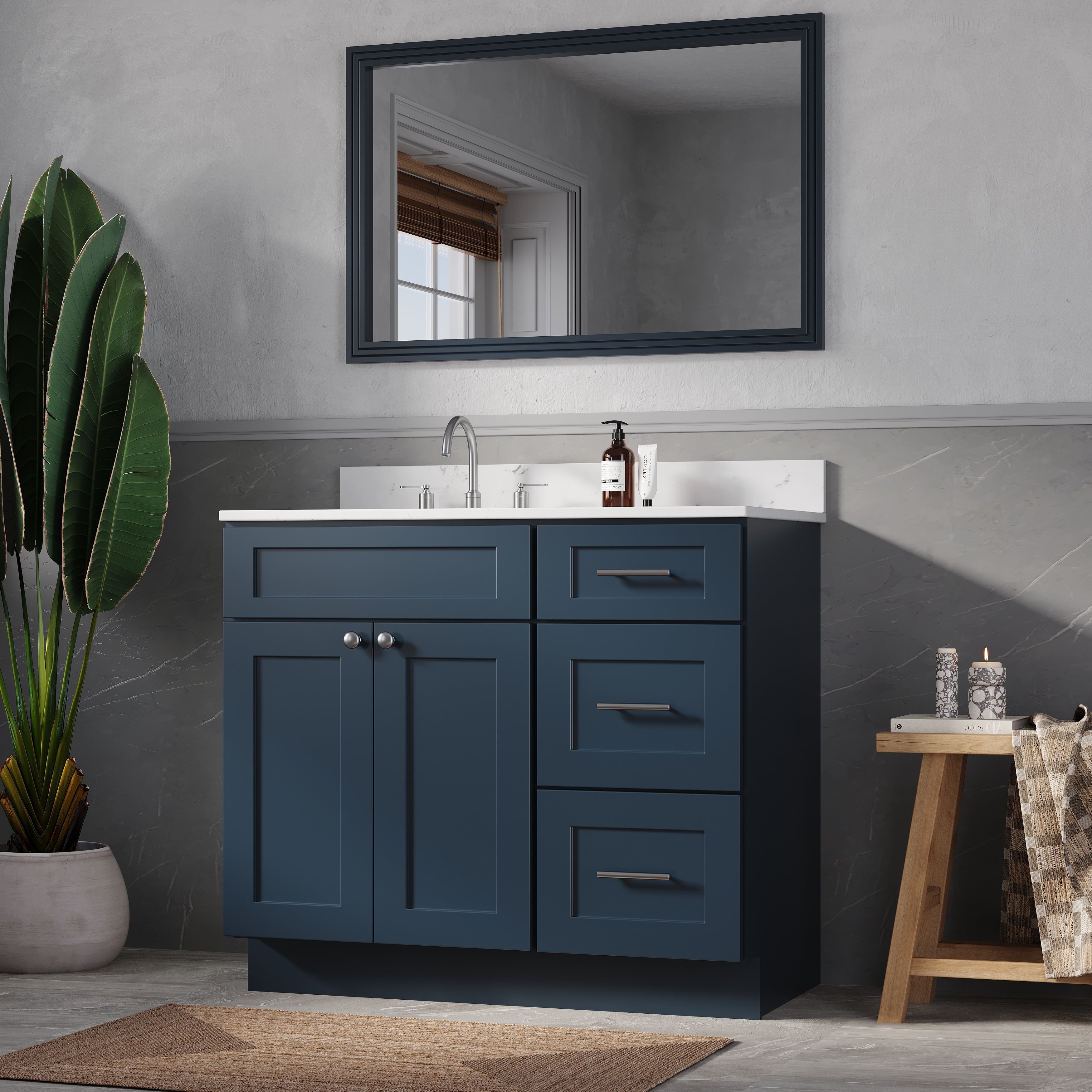 Disar 39'' Right Drawer Single Bathroom Vanity with Quartz Top