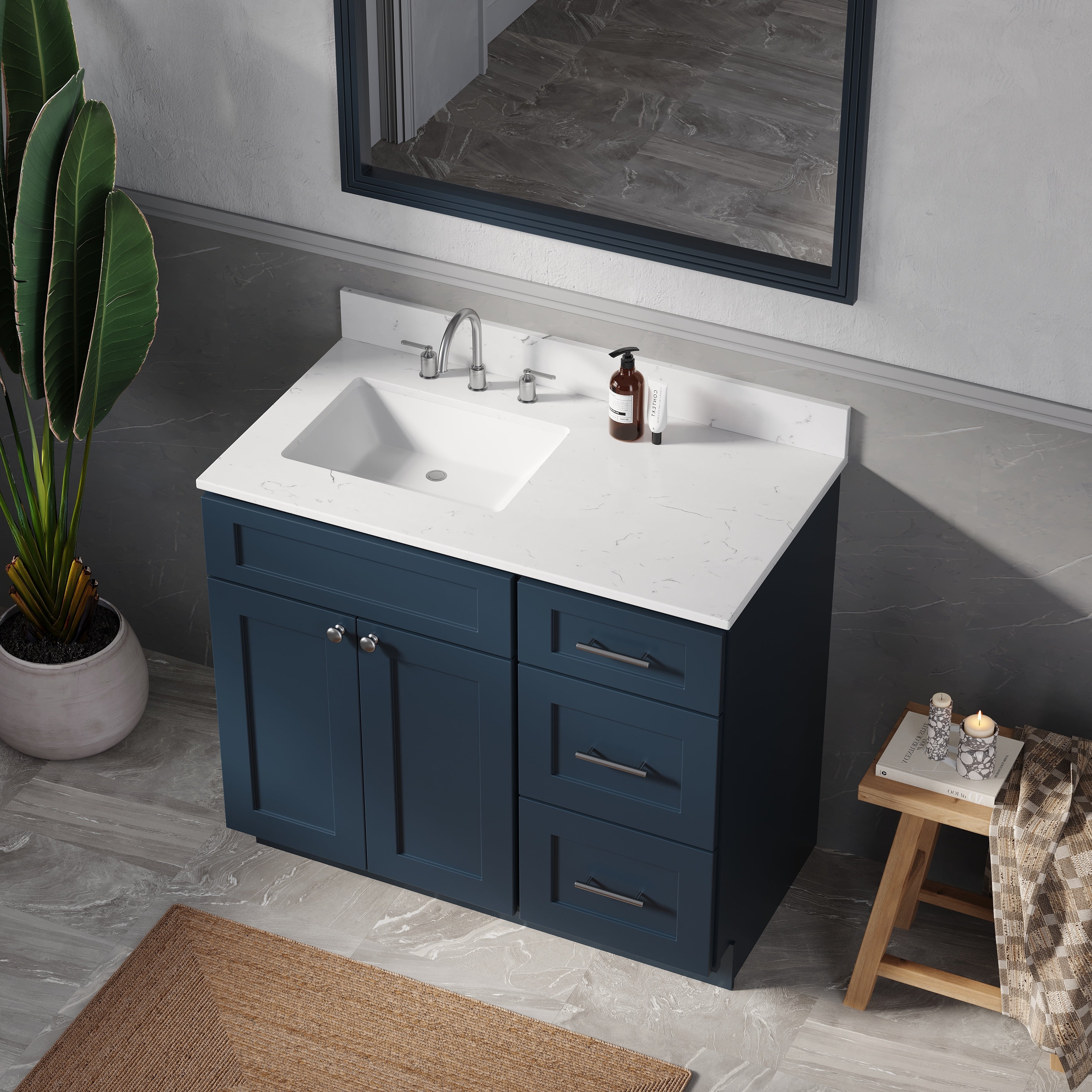 Disar 39'' Right Drawer Single Bathroom Vanity with Quartz Top