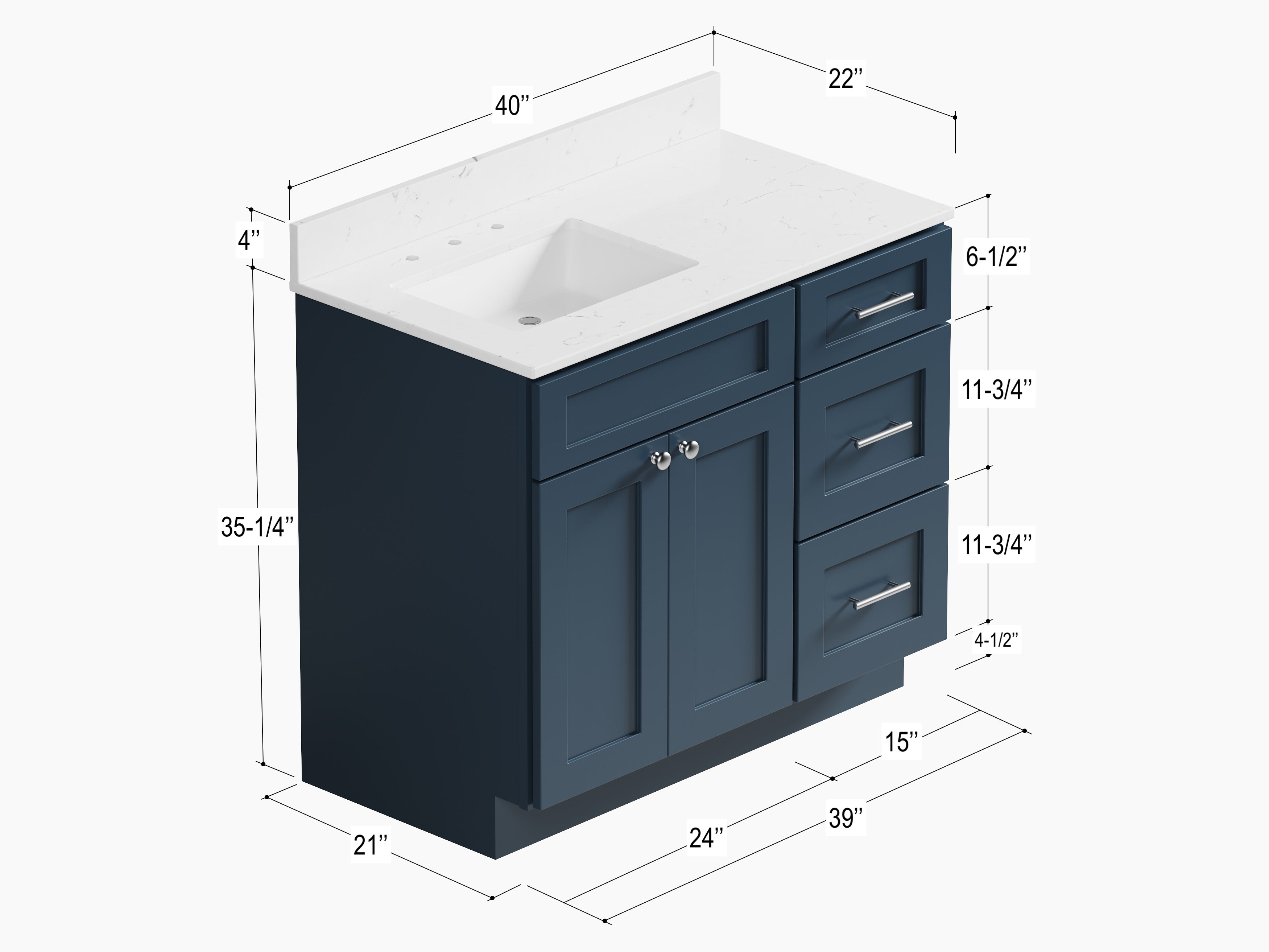 Disar 39'' Right Drawer Single Bathroom Vanity with Quartz Top