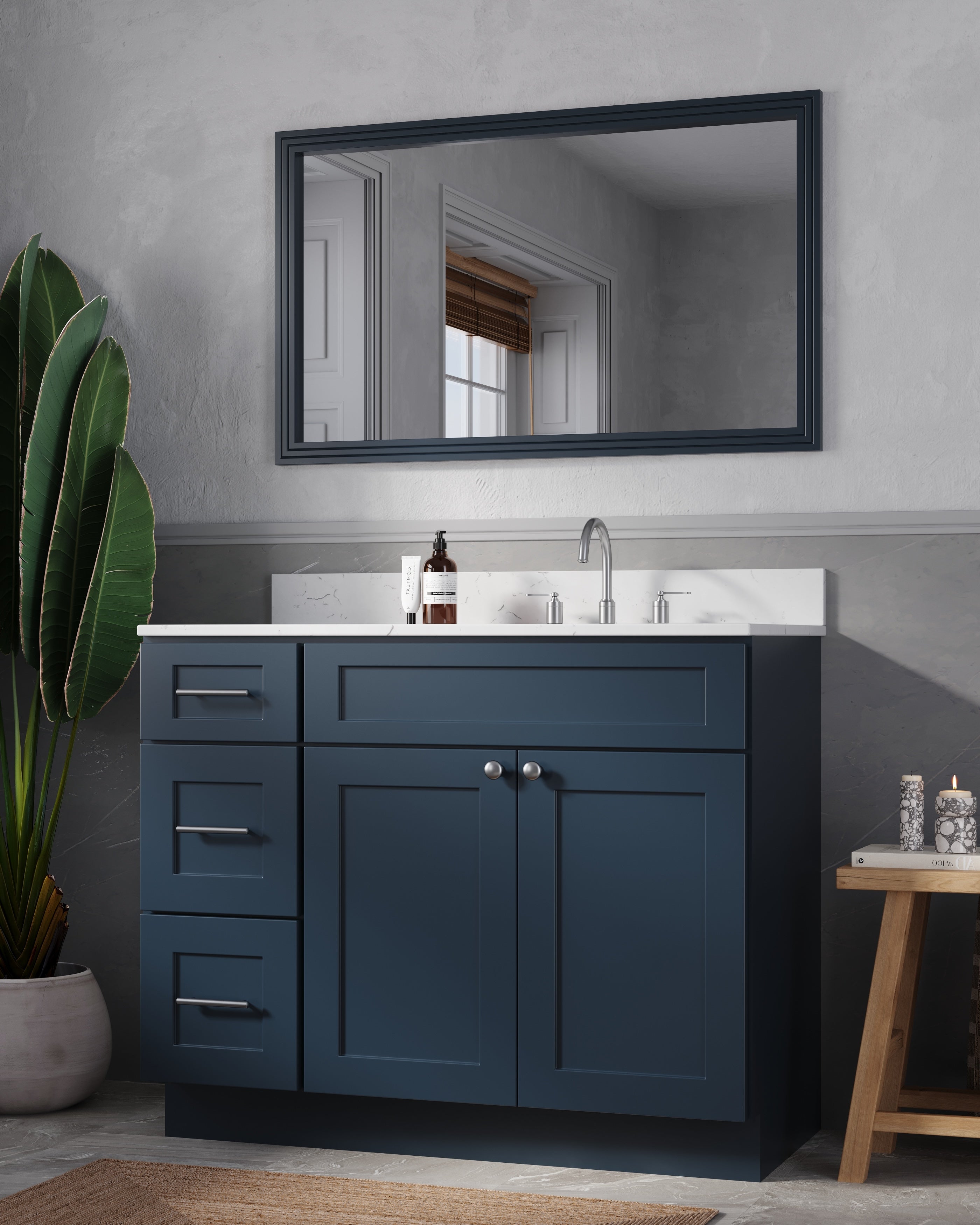 Disar 43'' Drawer Left Single Bathroom Vanity with Quartz Top