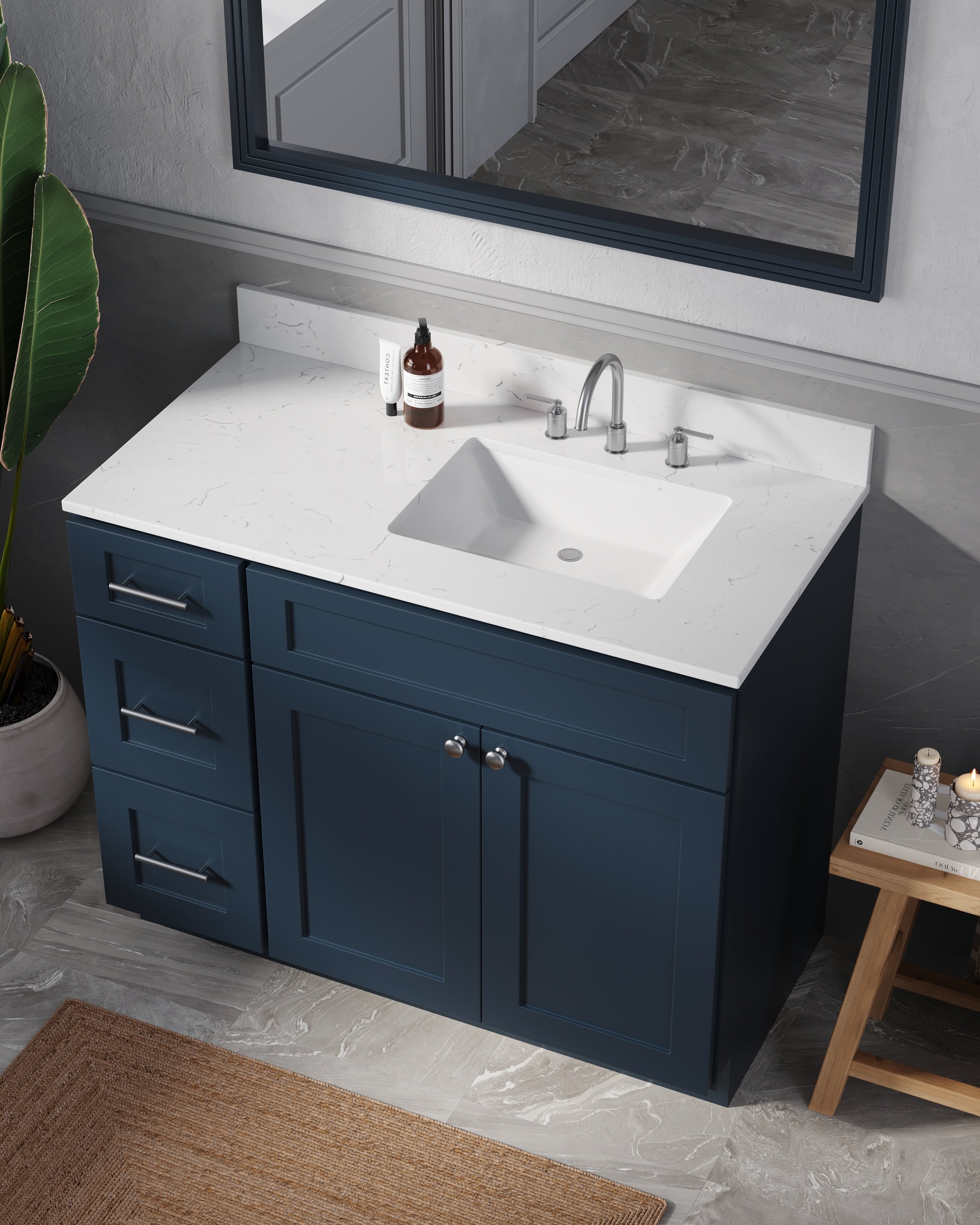 Disar 43'' Drawer Left Single Bathroom Vanity with Quartz Top