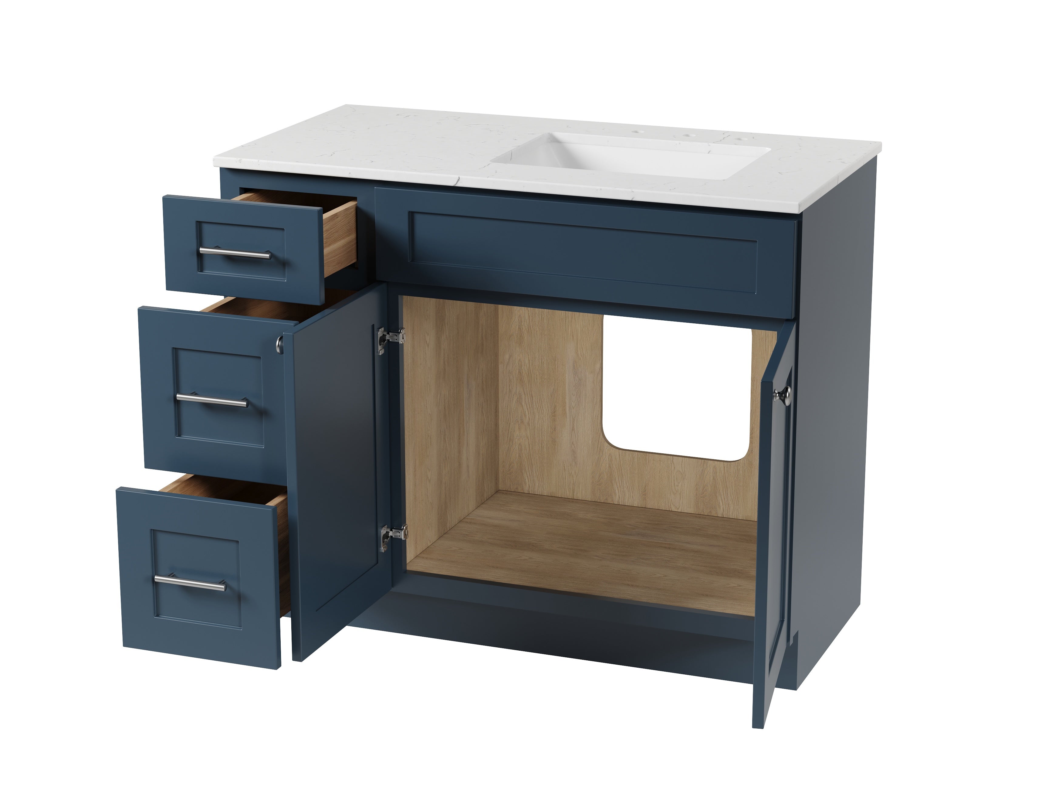 Disar 43'' Drawer Left Single Bathroom Vanity with Quartz Top