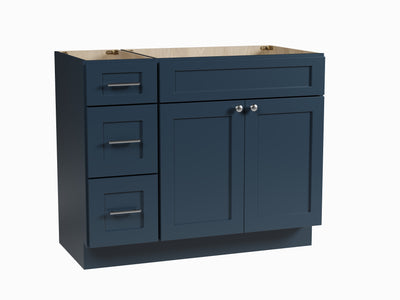 [color:Blue] 42" Single Bathroom Vanity Base Only in White, Left Drawer - Blue finish view