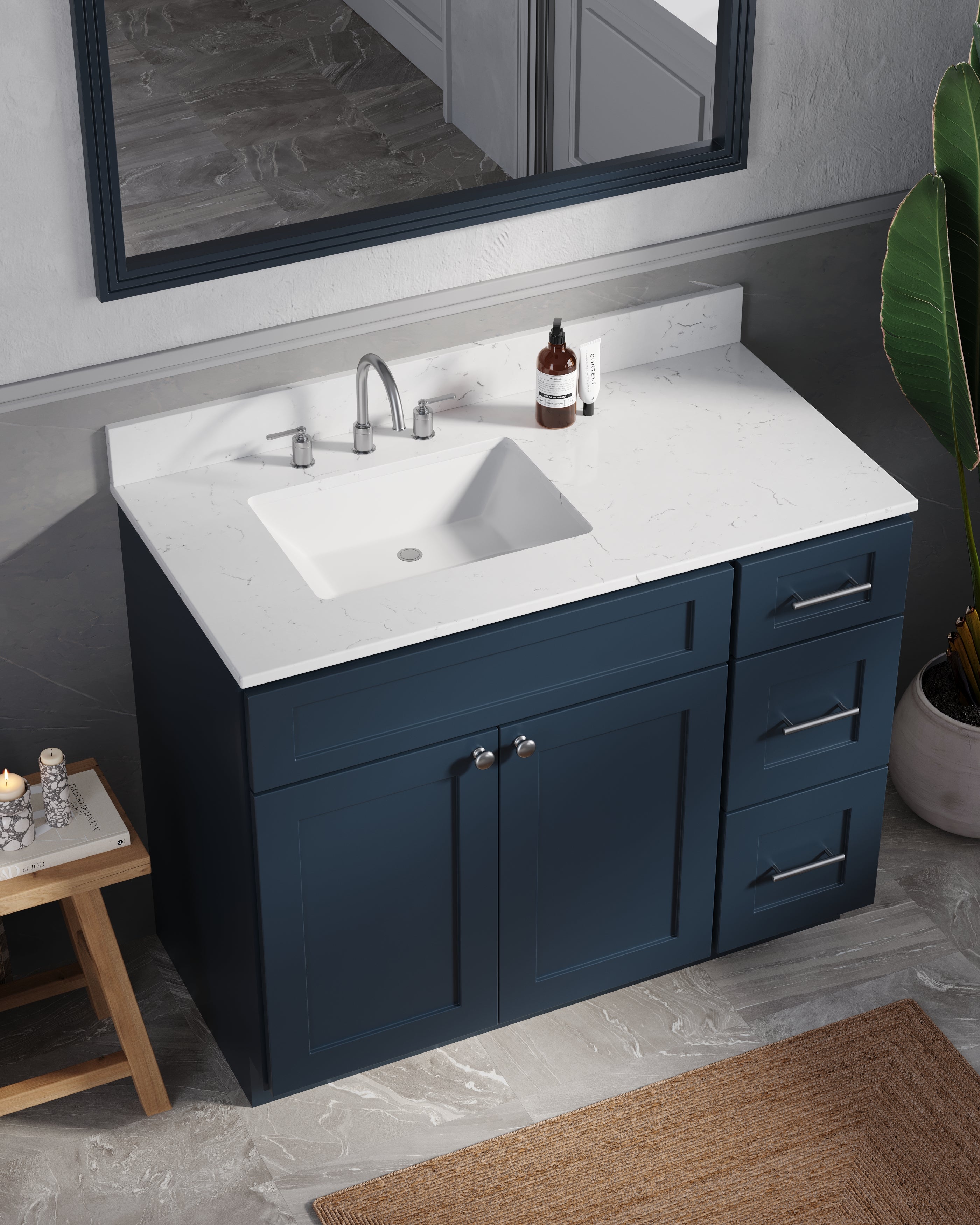 Disar 43'' Drawer Right Single Bathroom Vanity with Quartz Top
