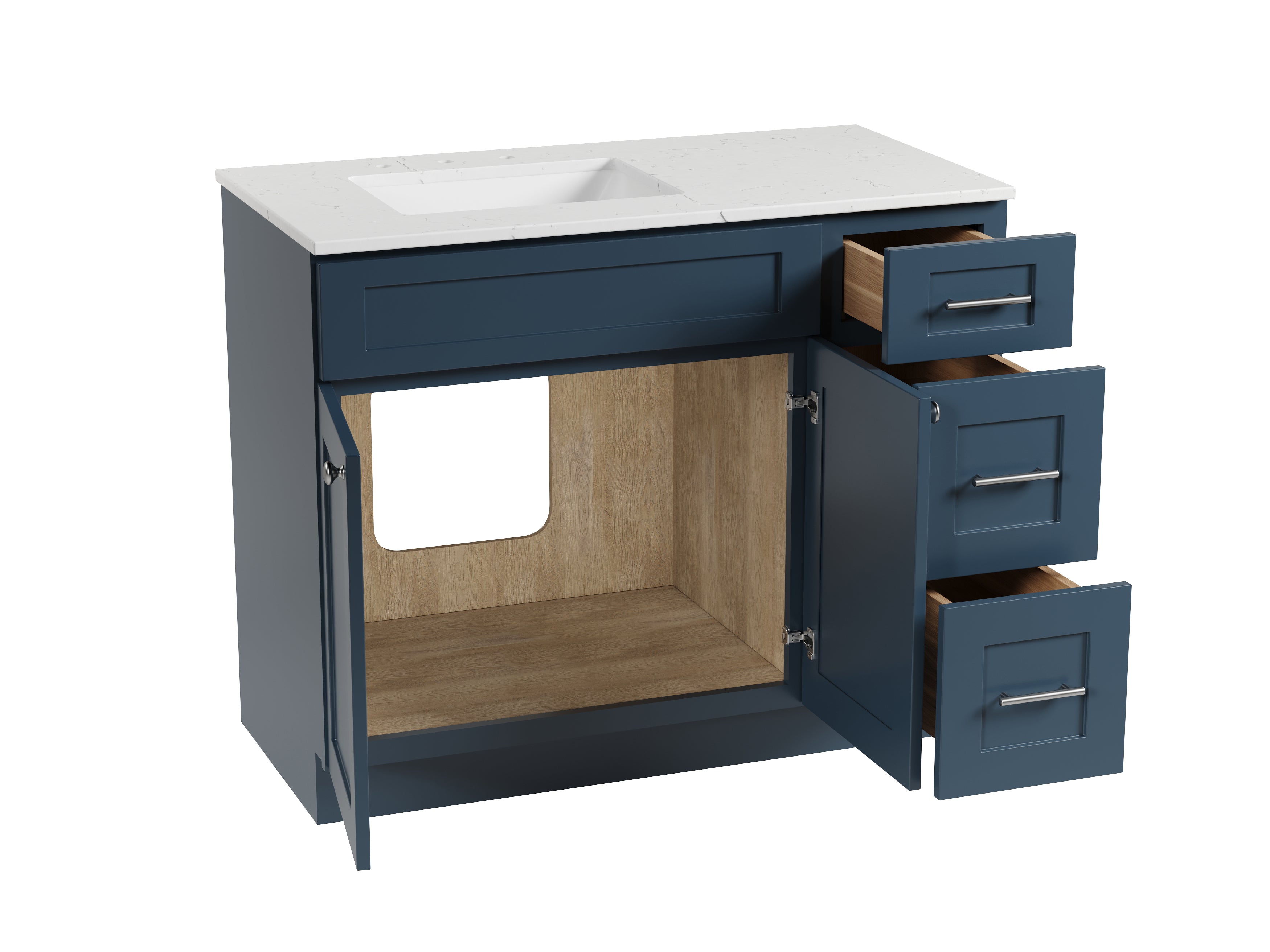 Disar 43'' Drawer Right Single Bathroom Vanity with Quartz Top