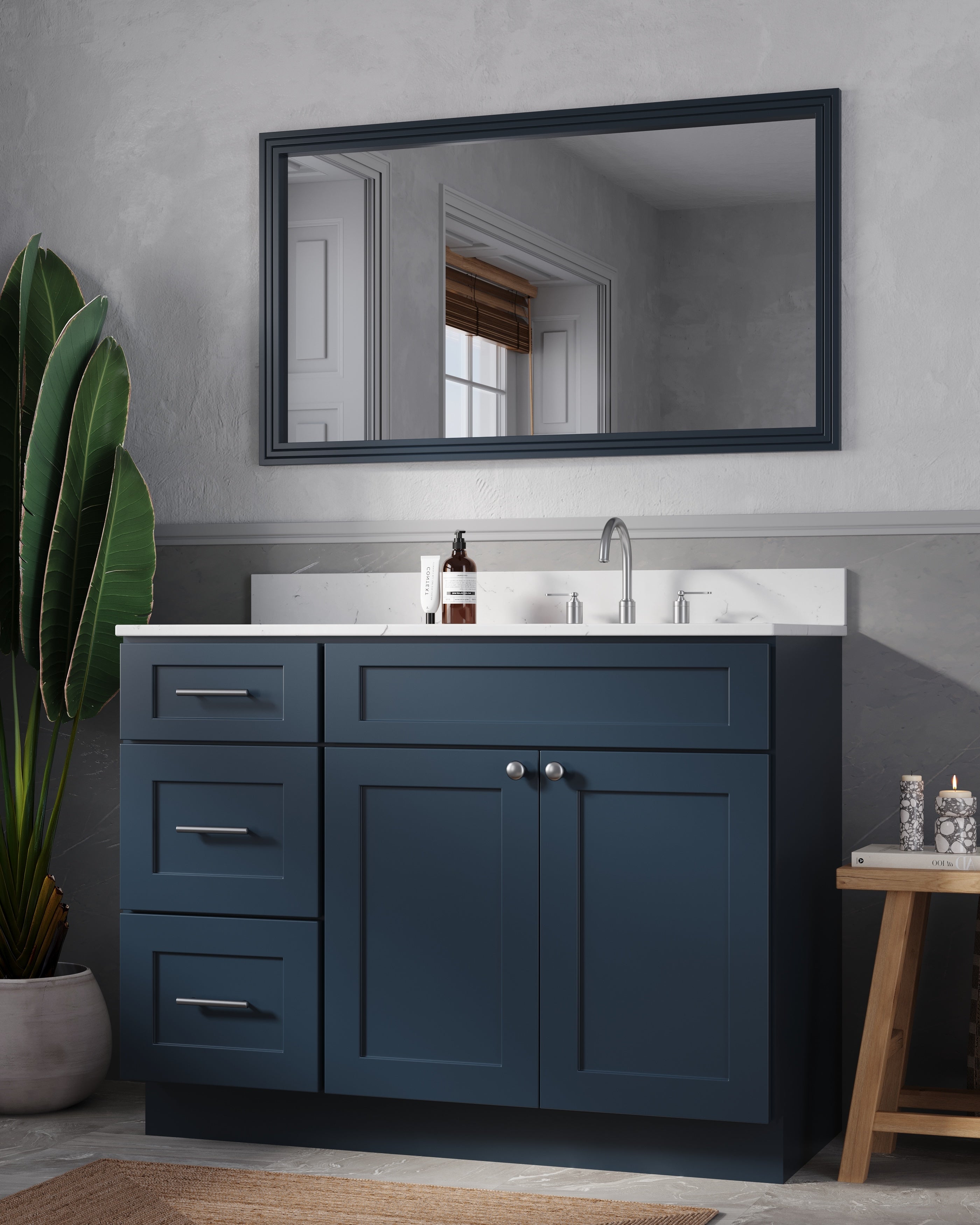 Disar 46'' Drawer Left Single Bathroom Vanity with Quartz Top