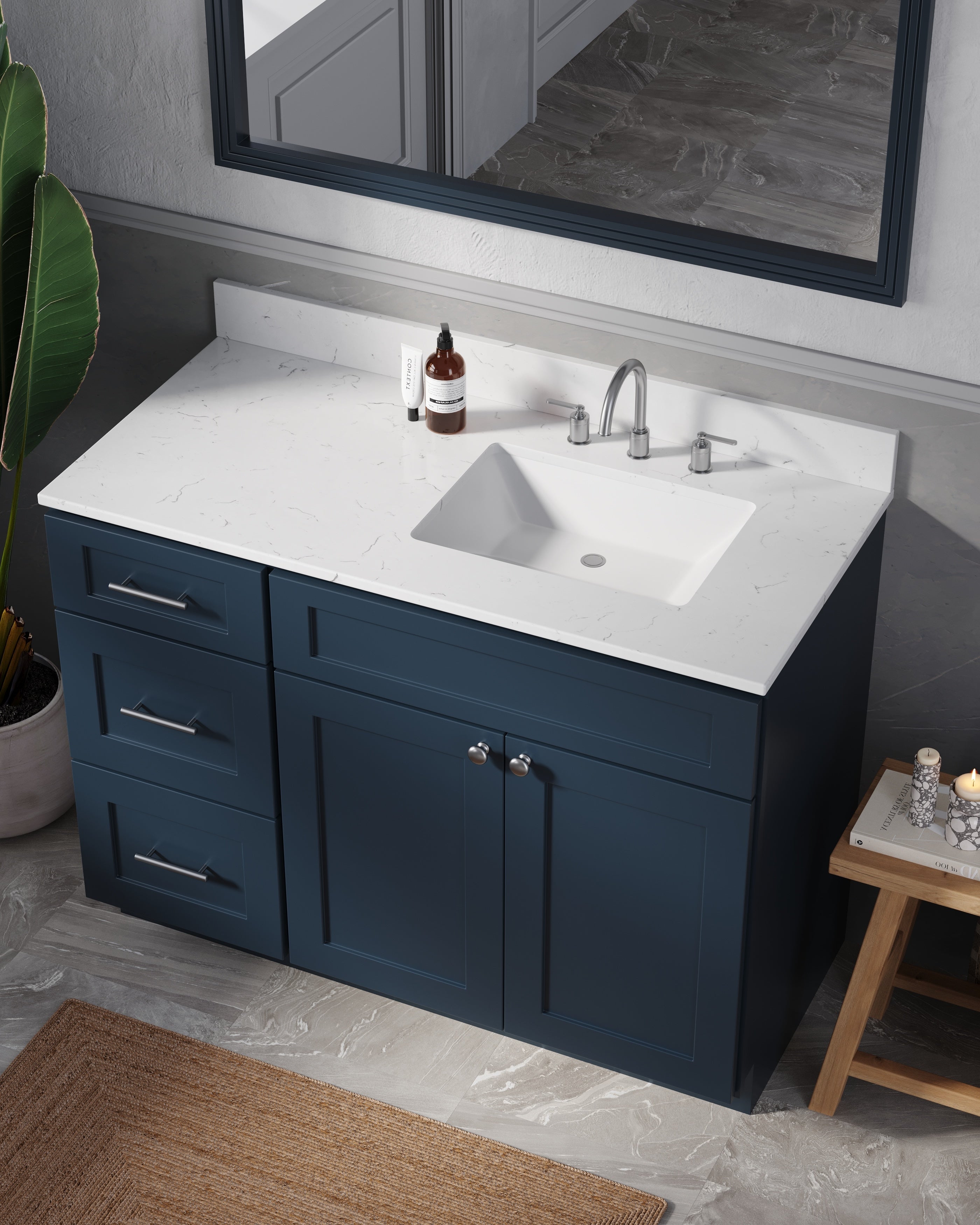 Disar 46'' Drawer Left Single Bathroom Vanity with Quartz Top